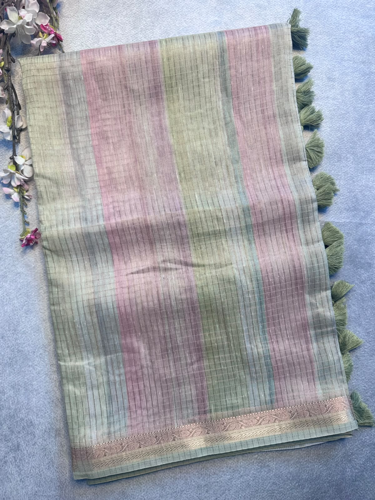 Green Checks Organza Tissue Saree 109
