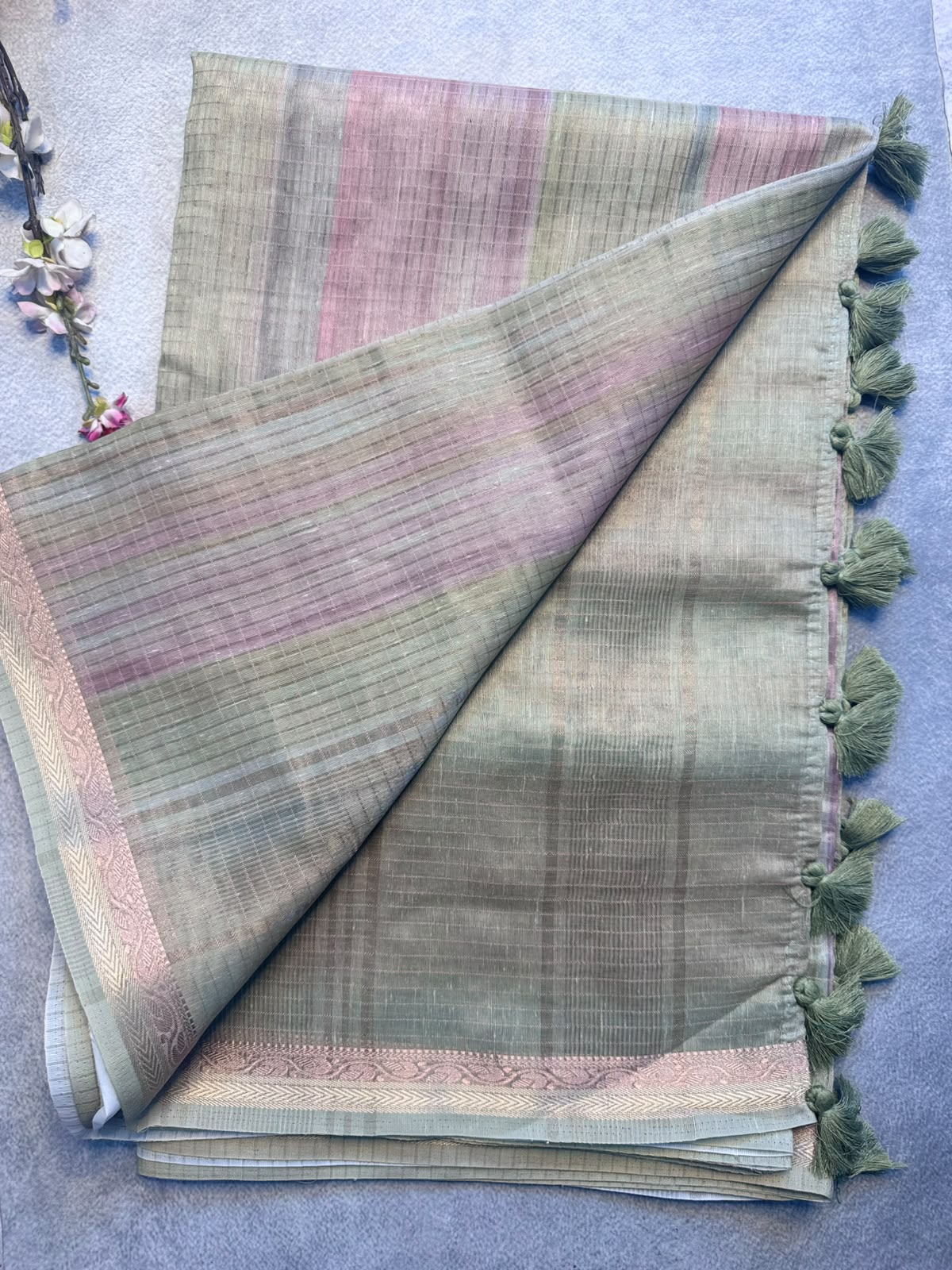 Green Checks Organza Tissue Saree 109