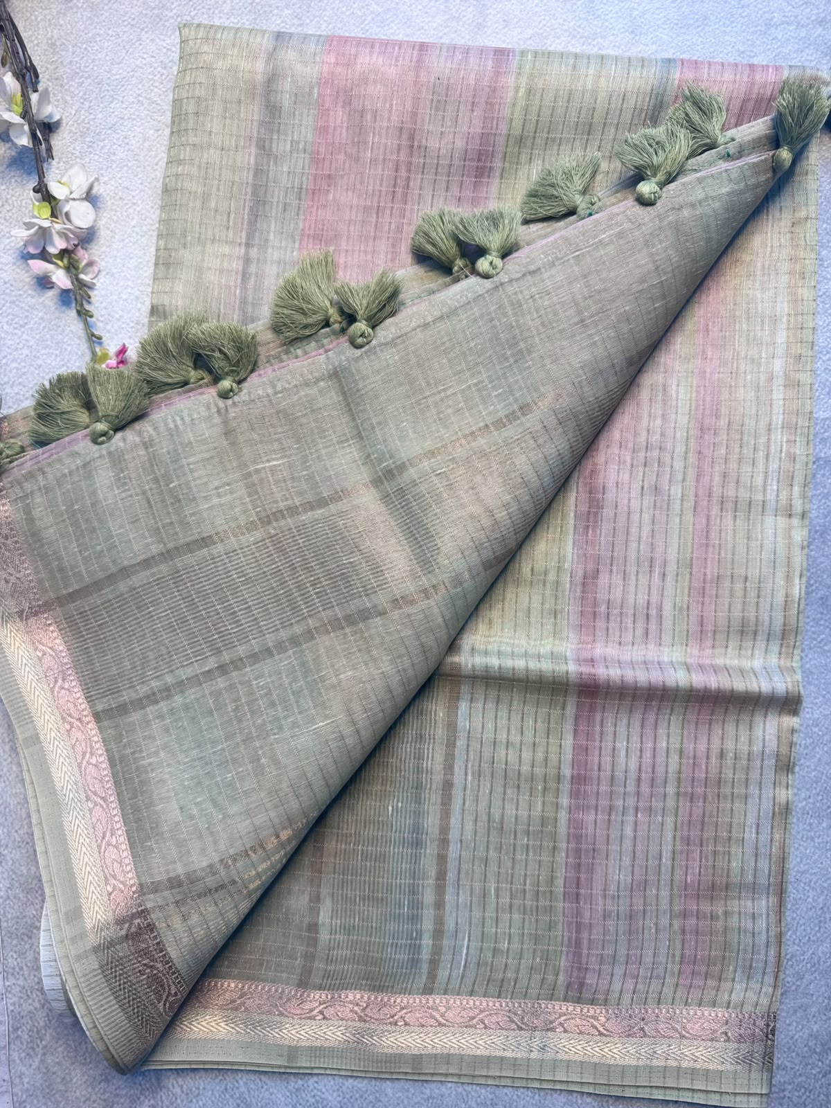 Green Checks Organza Tissue Saree 109