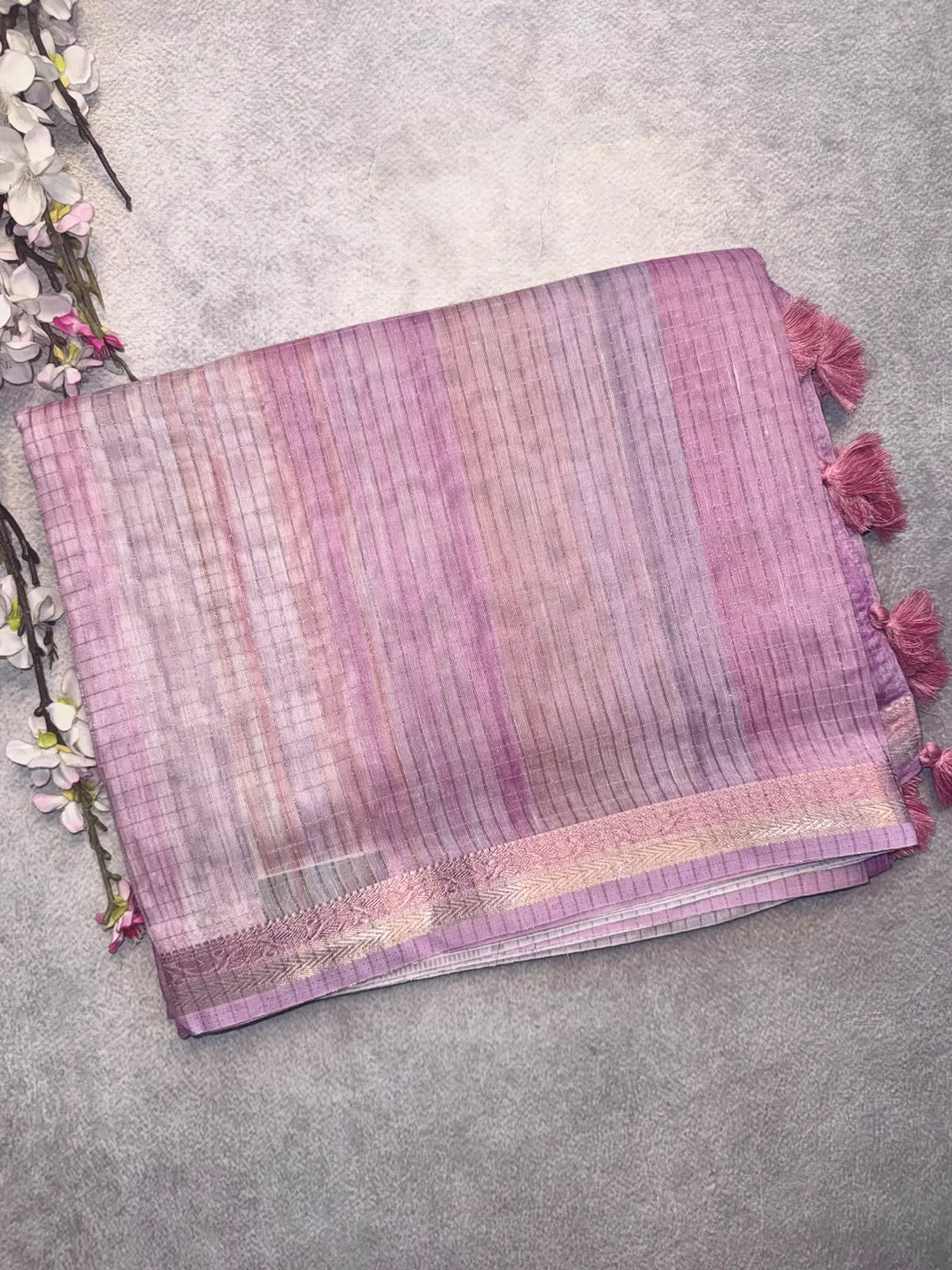 Pink Checks Organza Tissue Saree 109