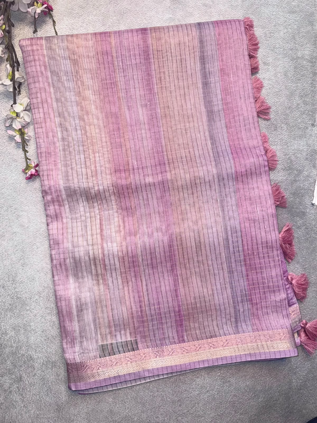 Pink Checks Organza Tissue Saree 109