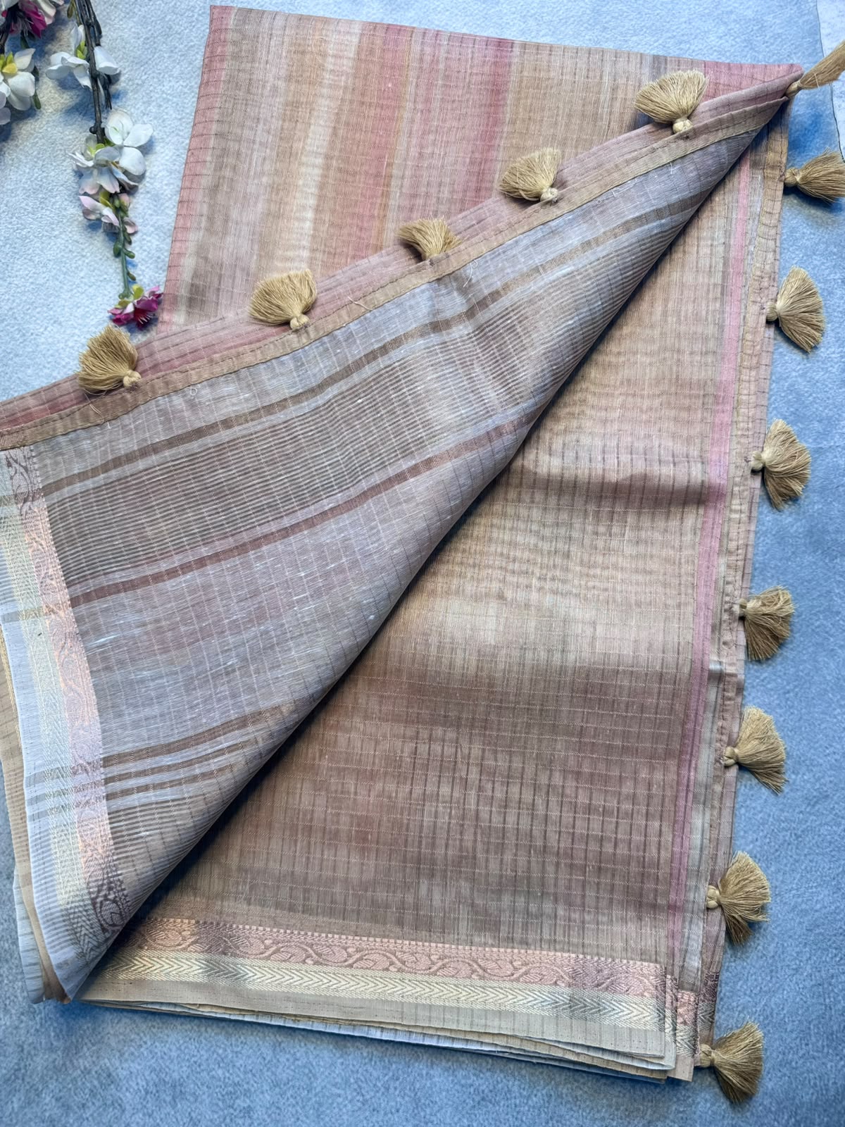 Mustard Checks Organza Tissue Saree 109