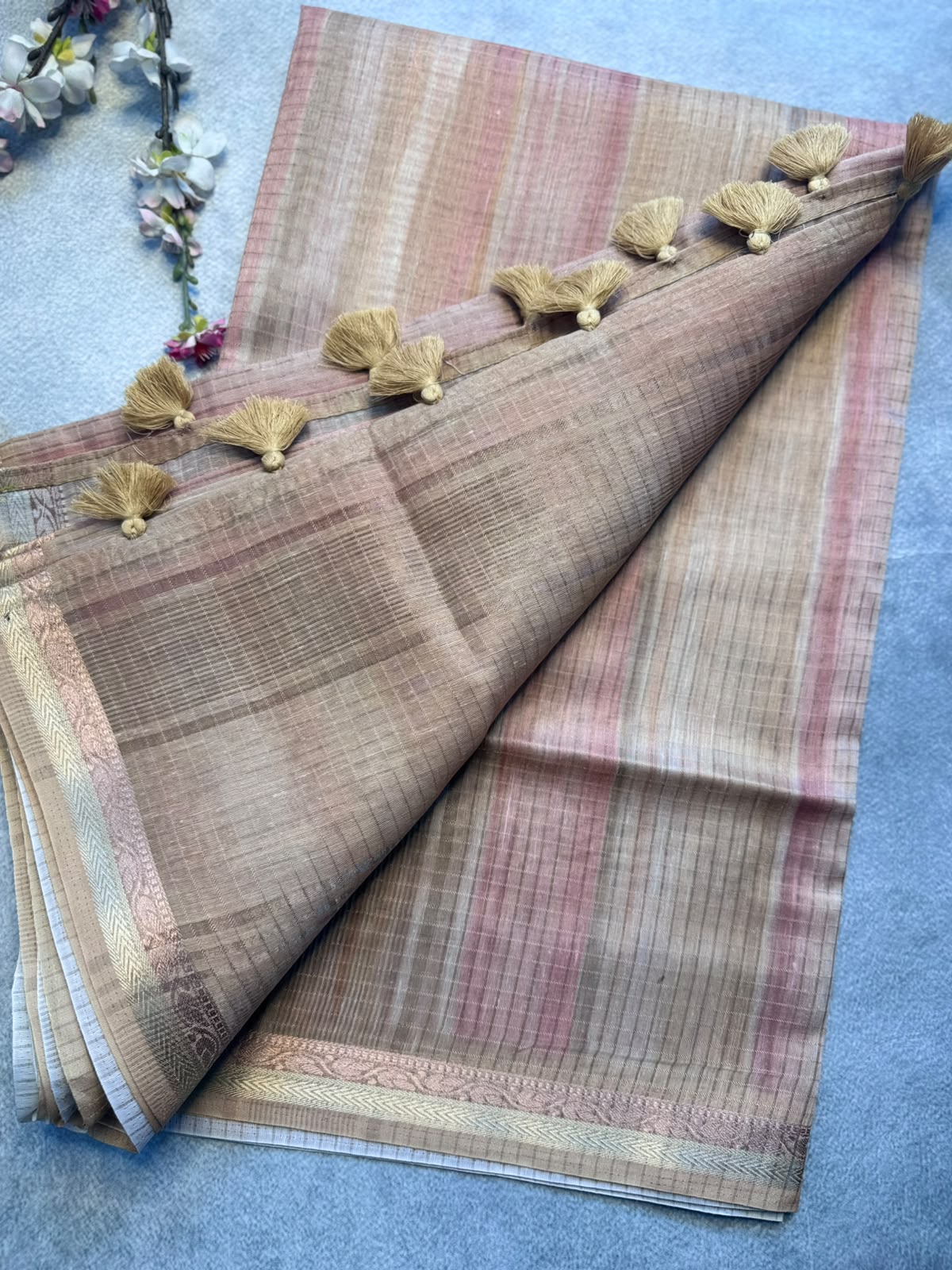 Mustard Checks Organza Tissue Saree 109