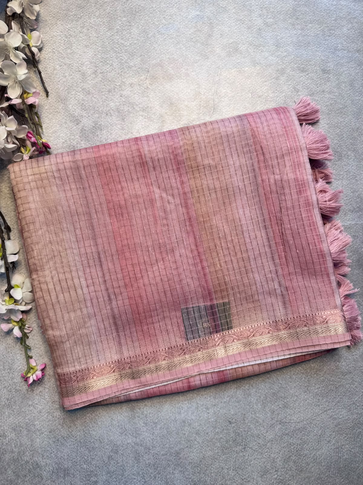 Peach Checks Organza Tissue Saree 109