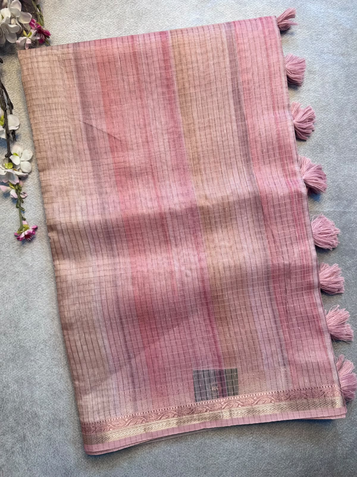 Peach Checks Organza Tissue Saree 109