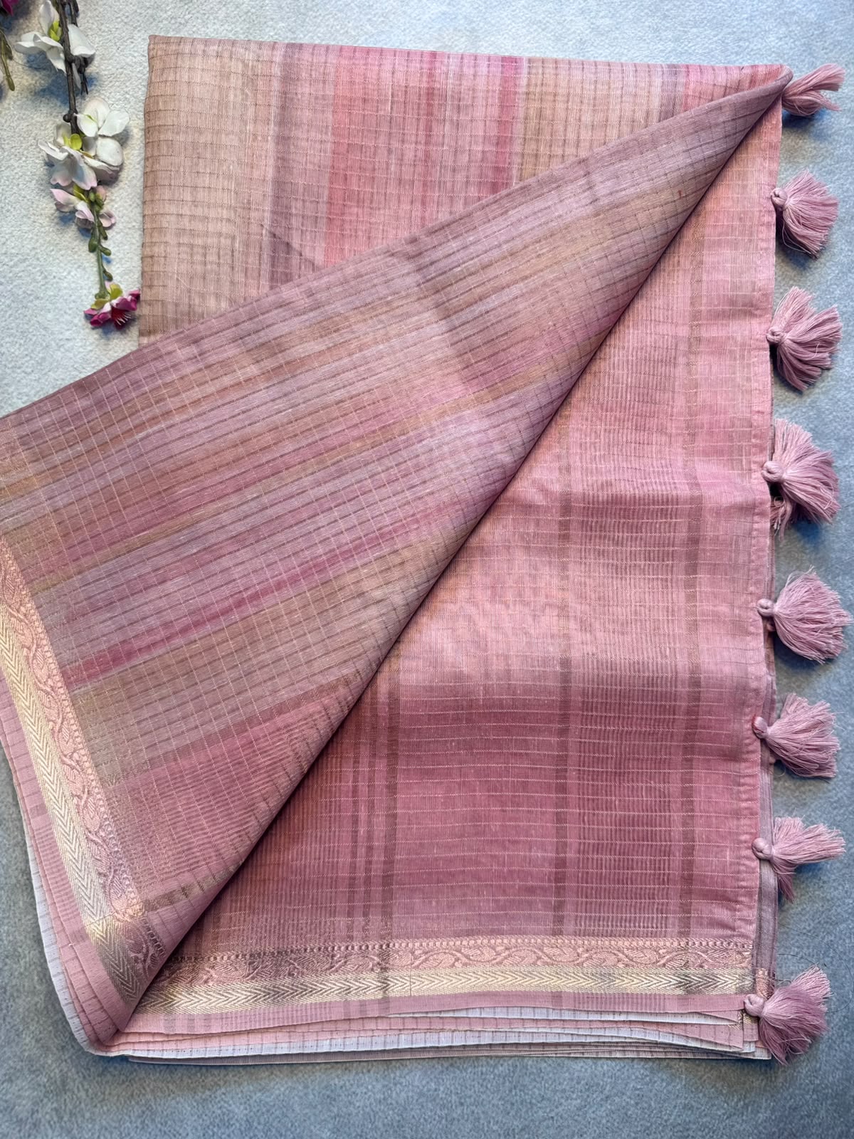 Peach Checks Organza Tissue Saree 109