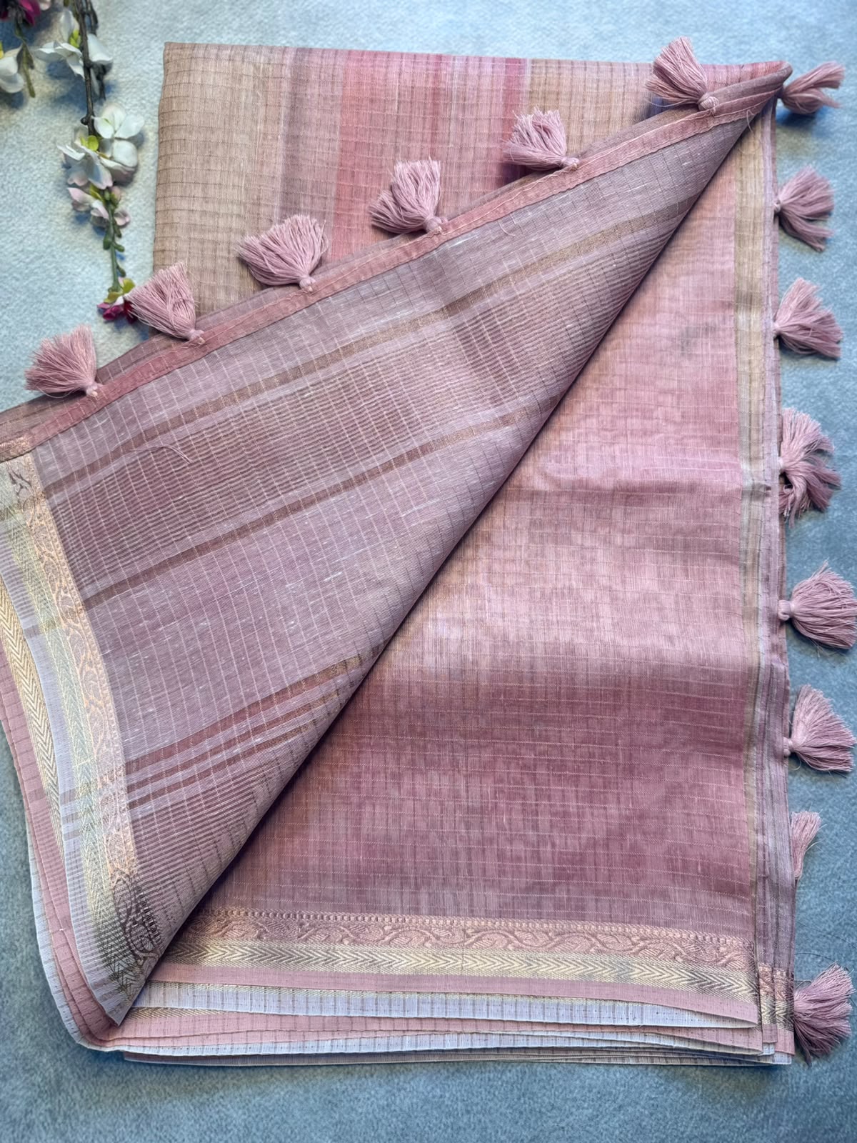 Peach Checks Organza Tissue Saree 109