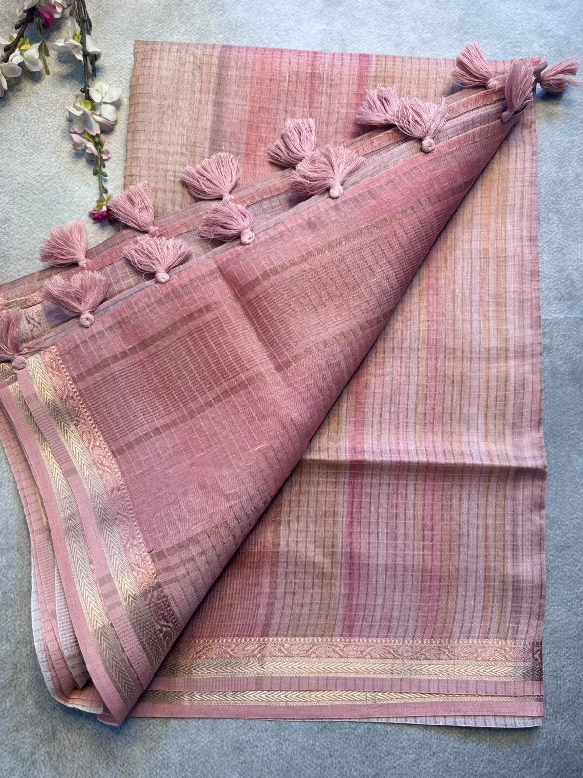 Peach Checks Organza Tissue Saree 109