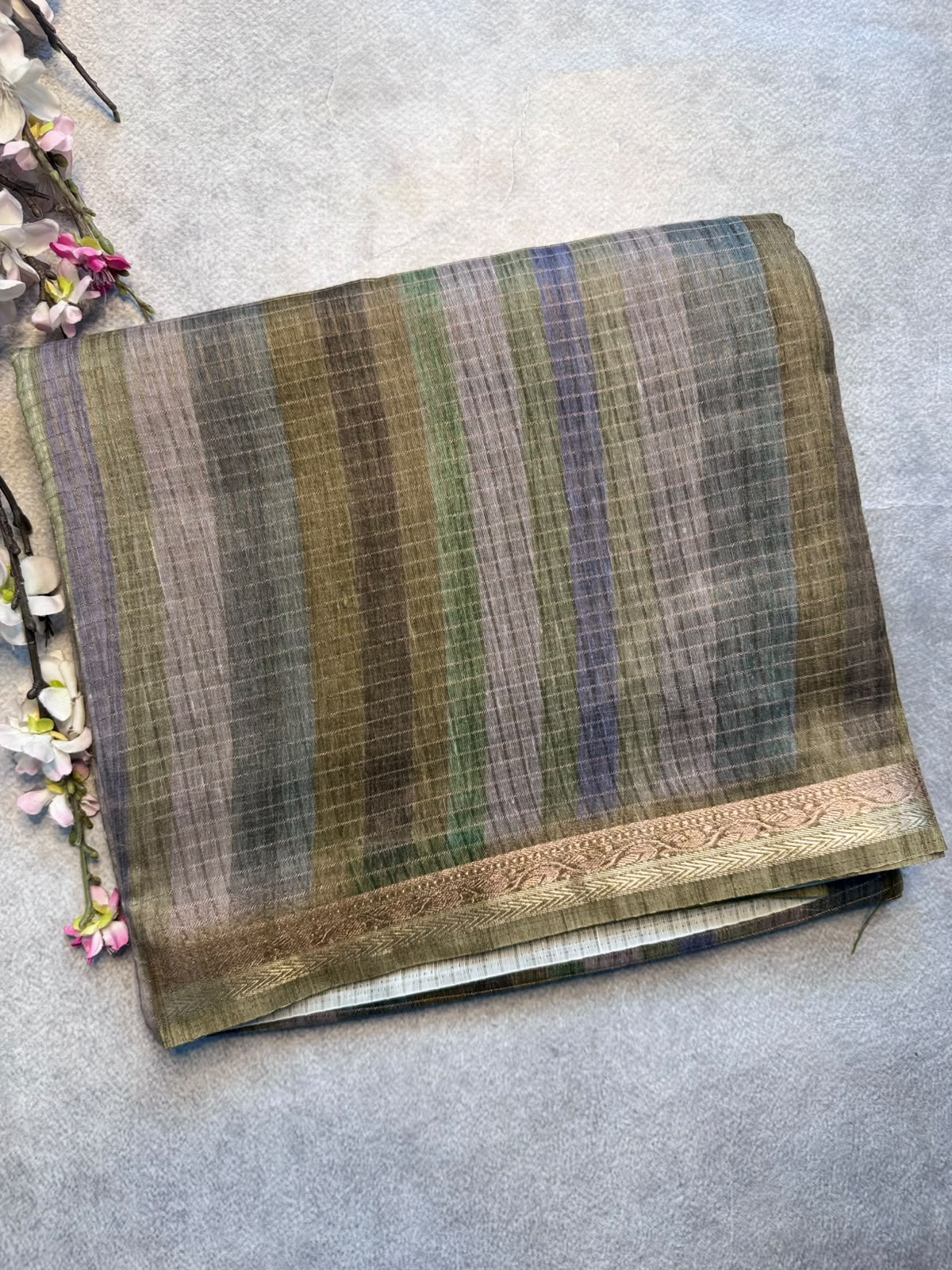 Green Checks Organza Tissue Saree 109