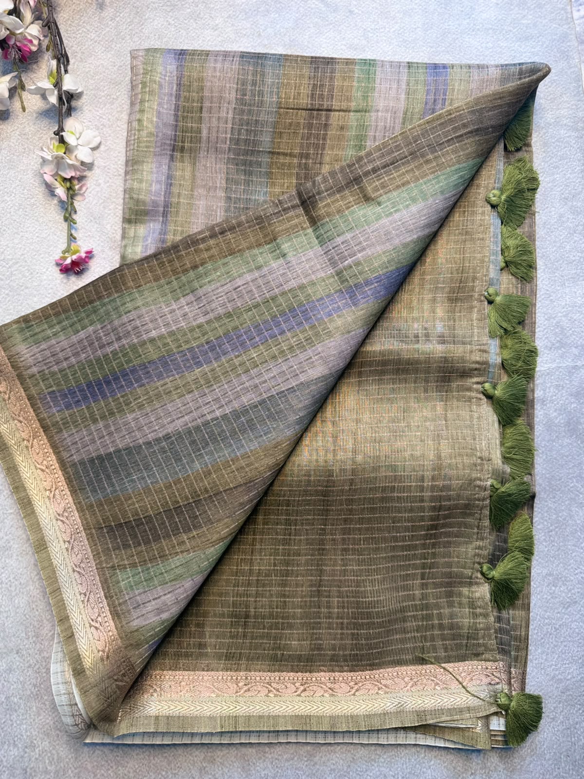 Green Checks Organza Tissue Saree 109