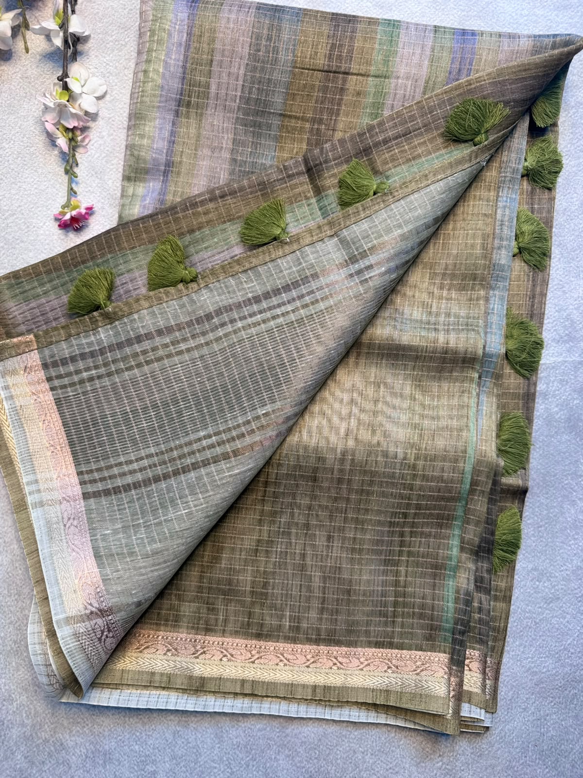 Green Checks Organza Tissue Saree 109