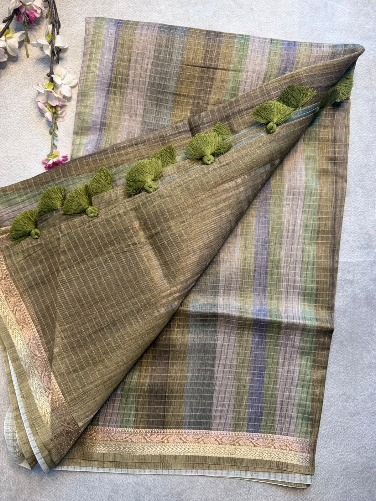 Green Checks Organza Tissue Saree 109