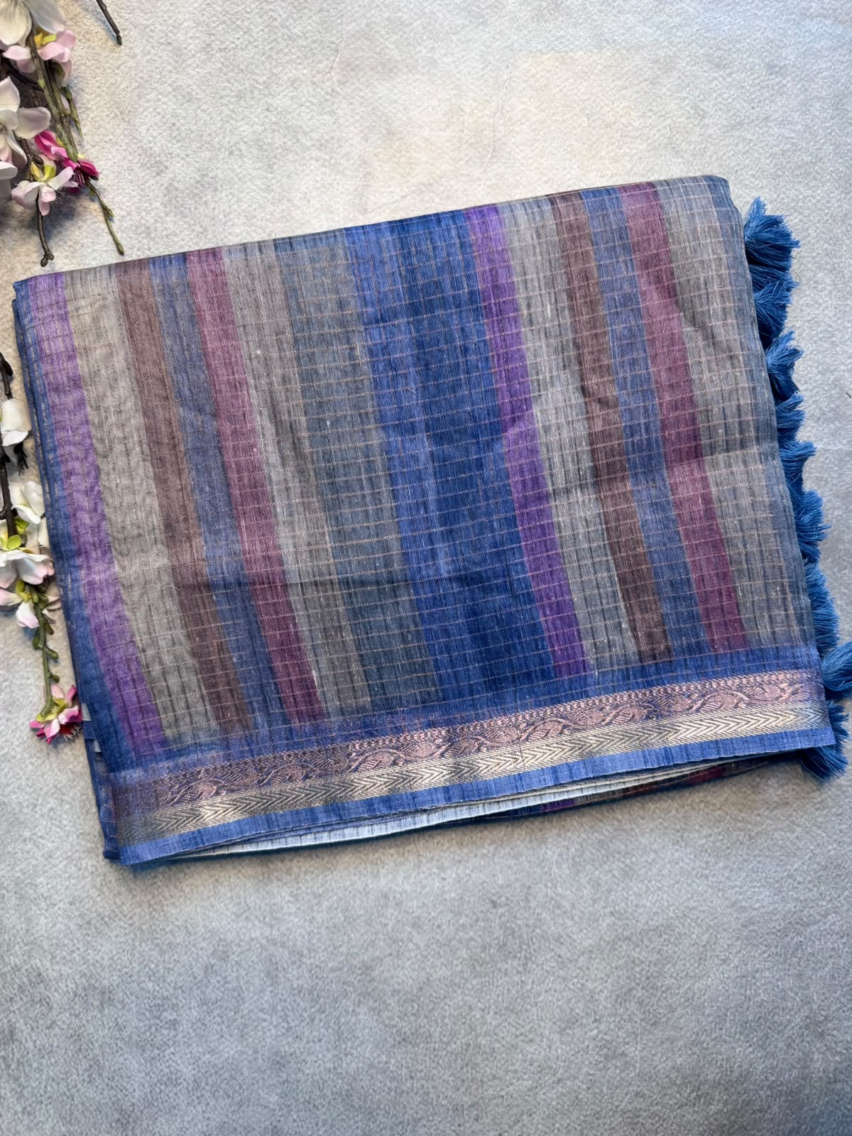 Blue Checks Organza Tissue Saree 109
