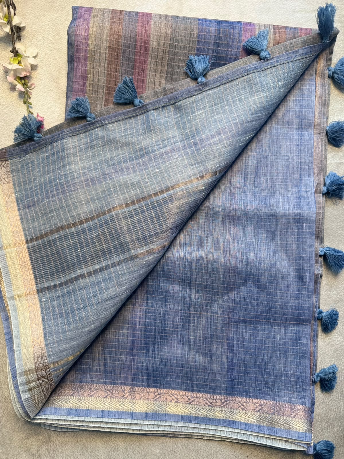 Blue Checks Organza Tissue Saree 109