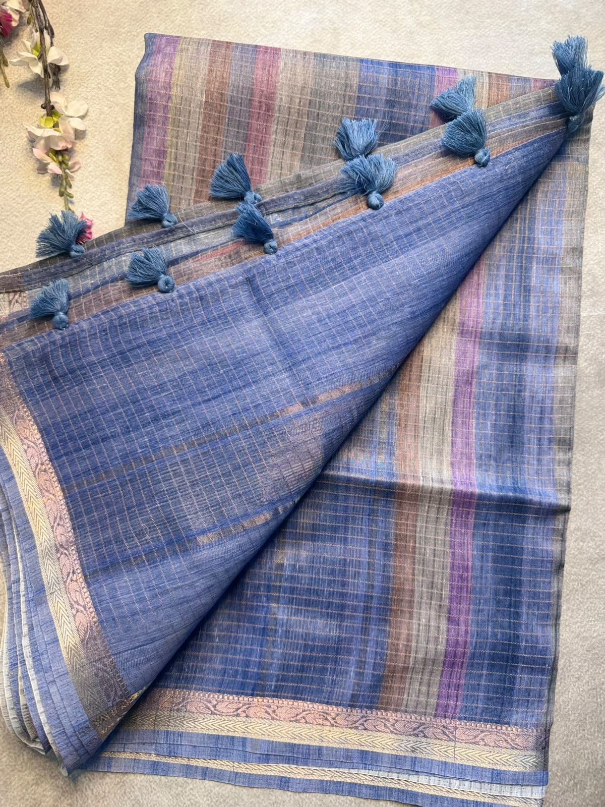 Blue Checks Organza Tissue Saree 109