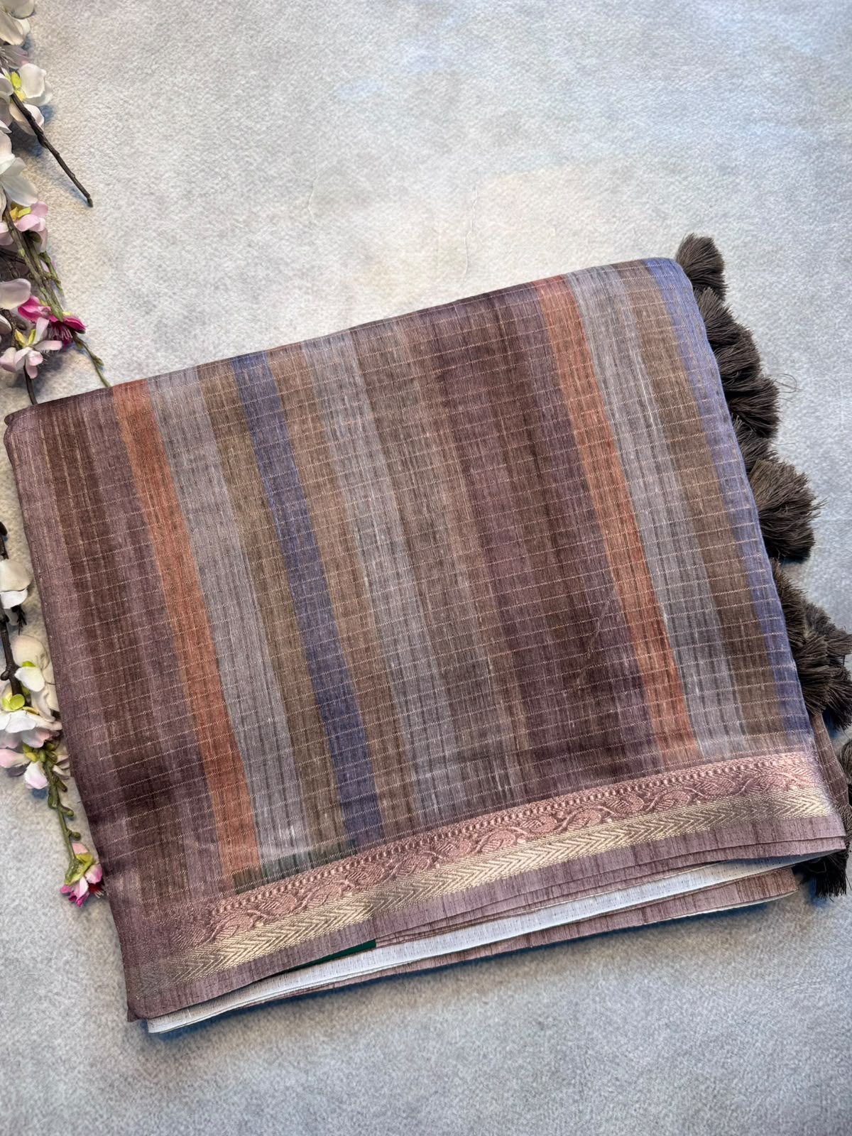 Brown Checks Organza Tissue Saree 109