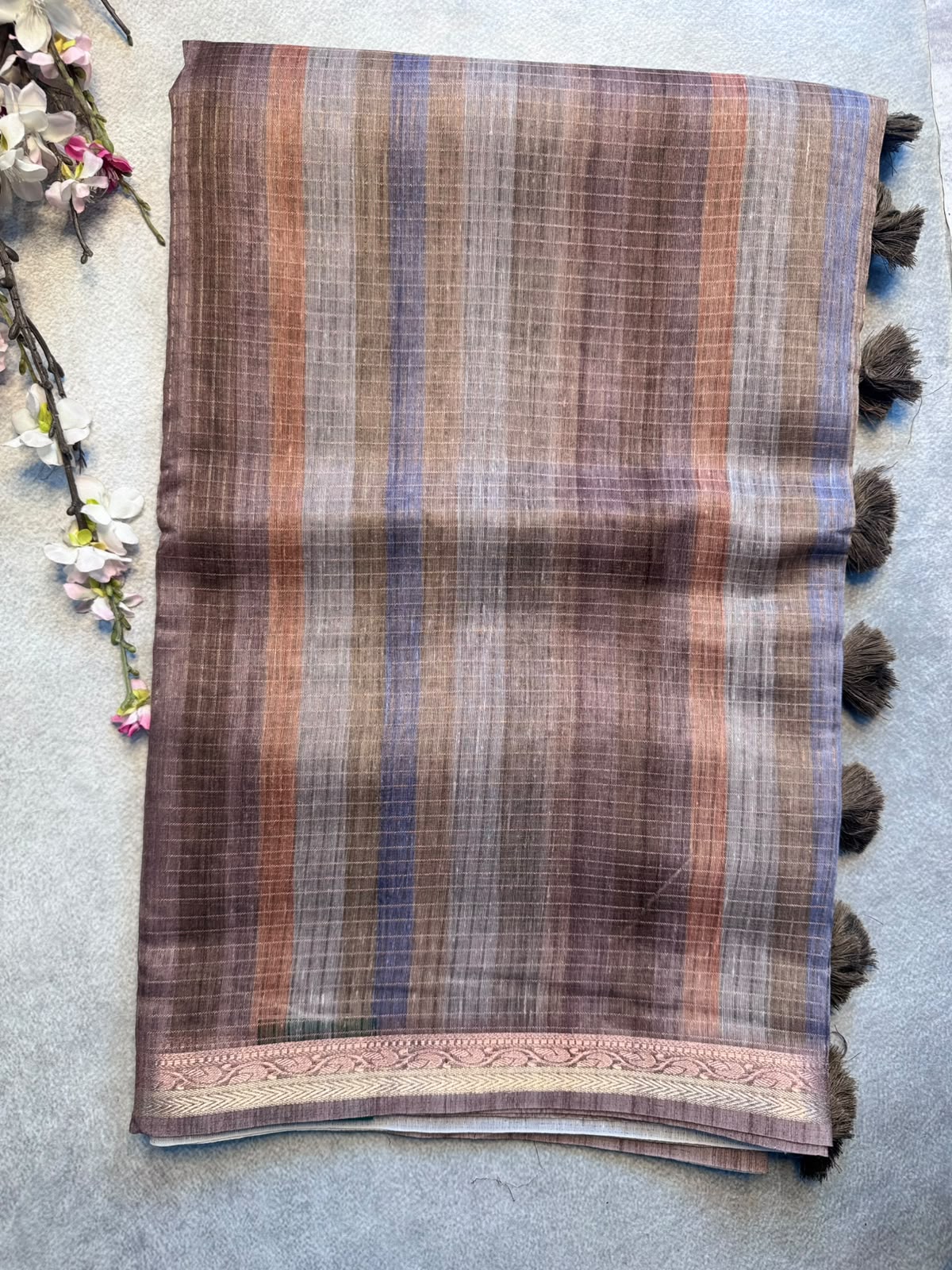 Brown Checks Organza Tissue Saree 109
