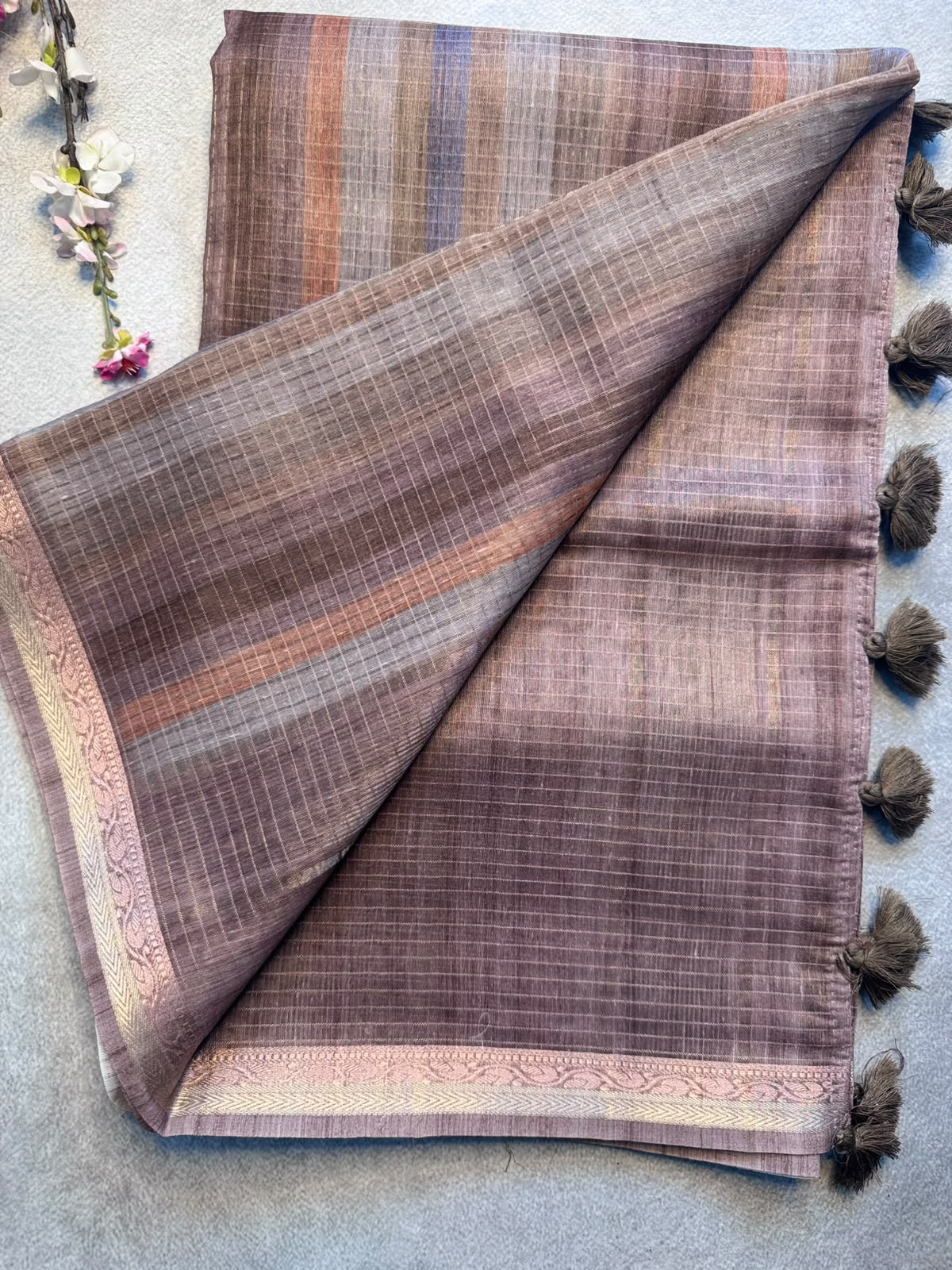 Brown Checks Organza Tissue Saree 109