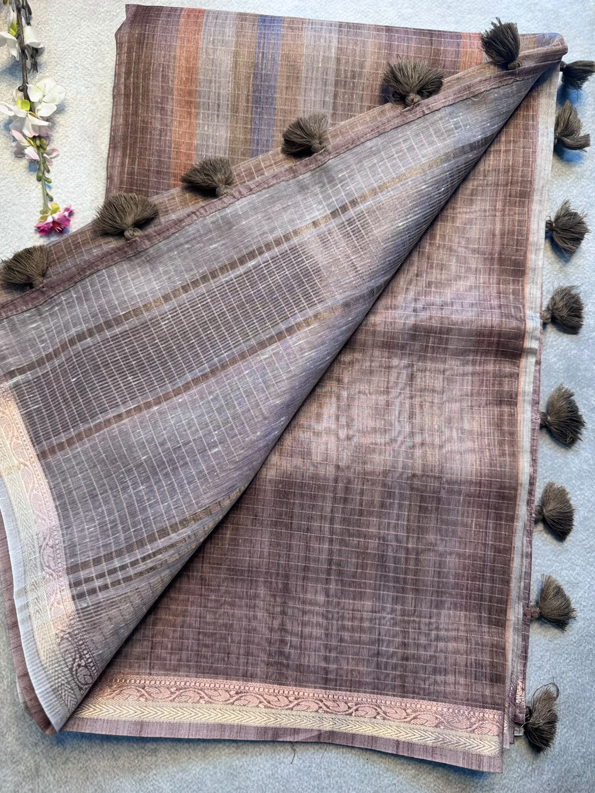 Brown Checks Organza Tissue Saree 109