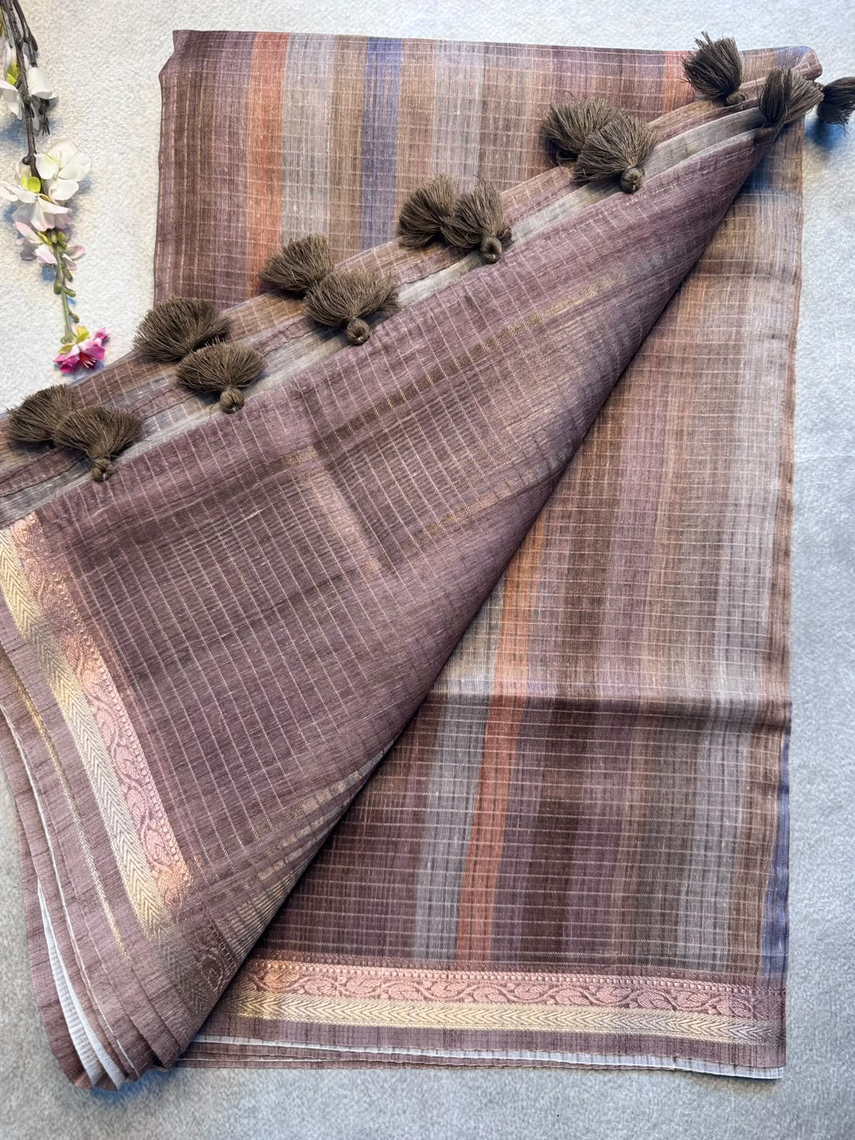 Brown Checks Organza Tissue Saree 109