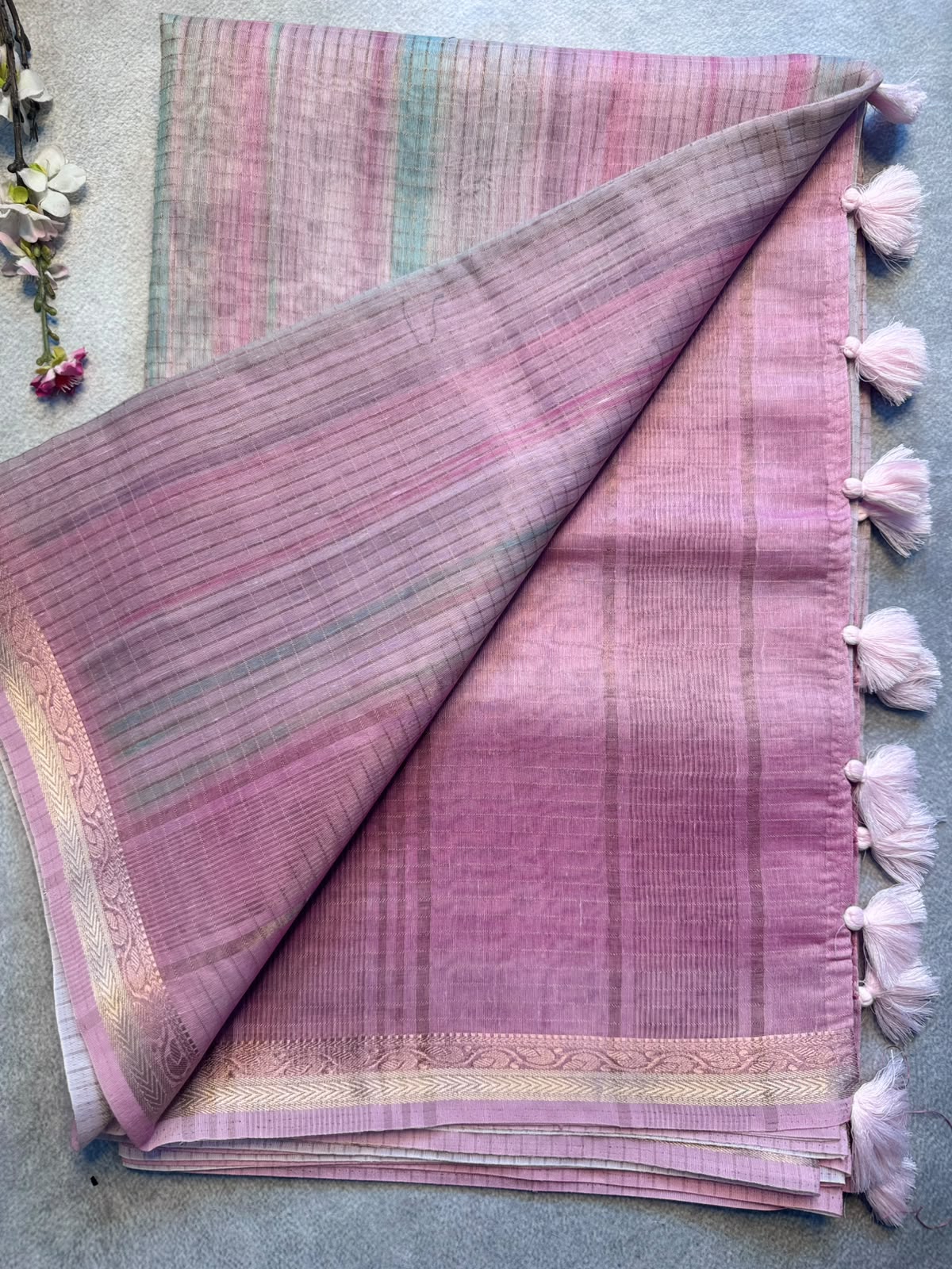 Pastel Pink Checks Organza Tissue Saree 109