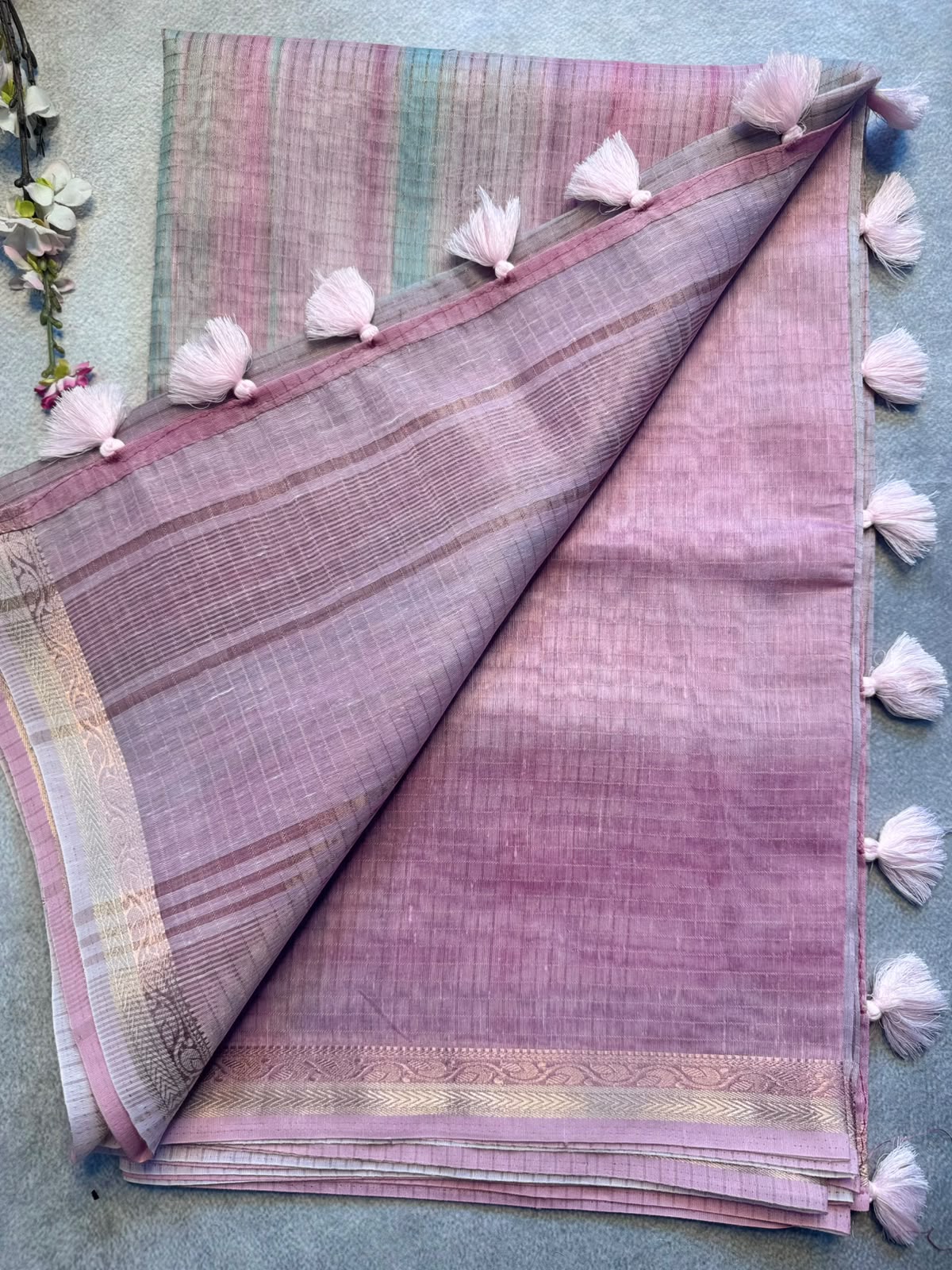 Pastel Pink Checks Organza Tissue Saree 109