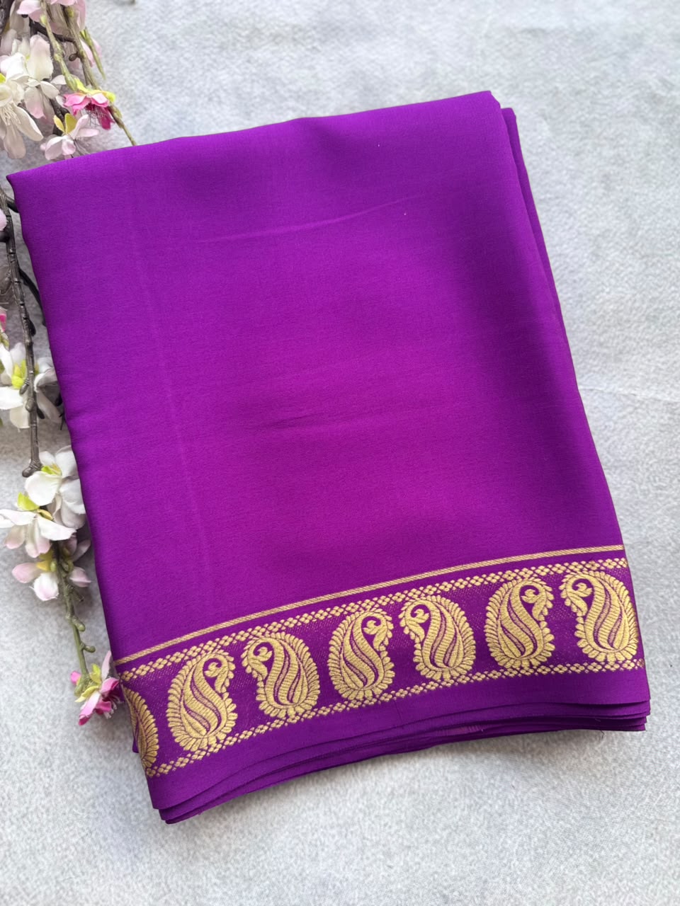 Purple Pure Mysore Crepe Silk Saree with Unstitched Blouse 110