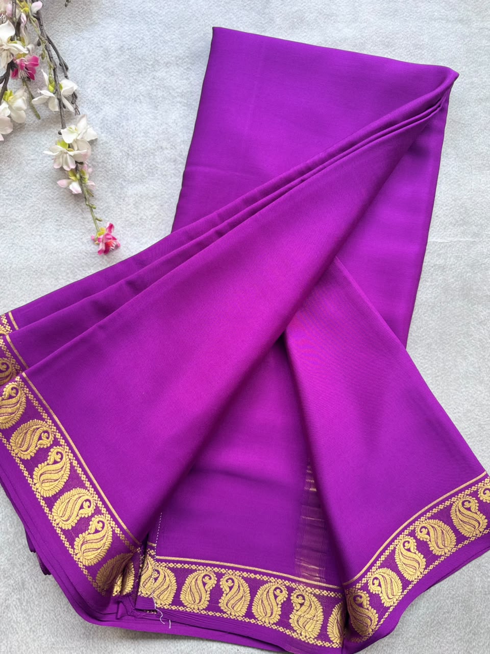 Purple Pure Mysore Crepe Silk Saree with Unstitched Blouse 110
