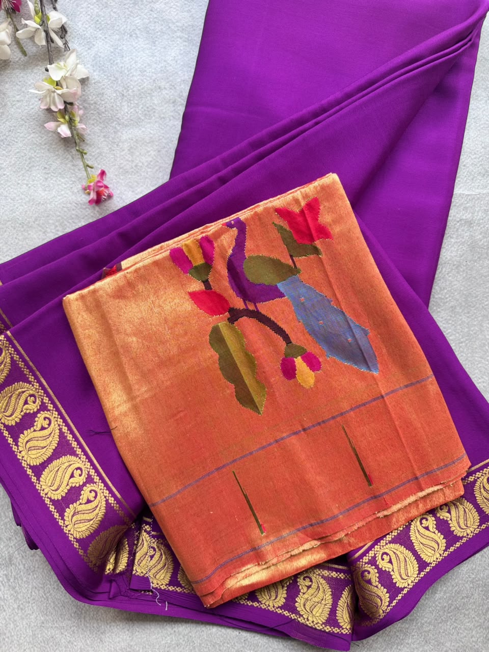 Purple Pure Mysore Crepe Silk Saree with Unstitched Blouse 110