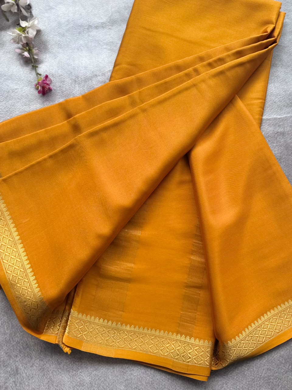 Mustard Pure Mysore Crepe Silk Saree with Unstitched Blouse 110