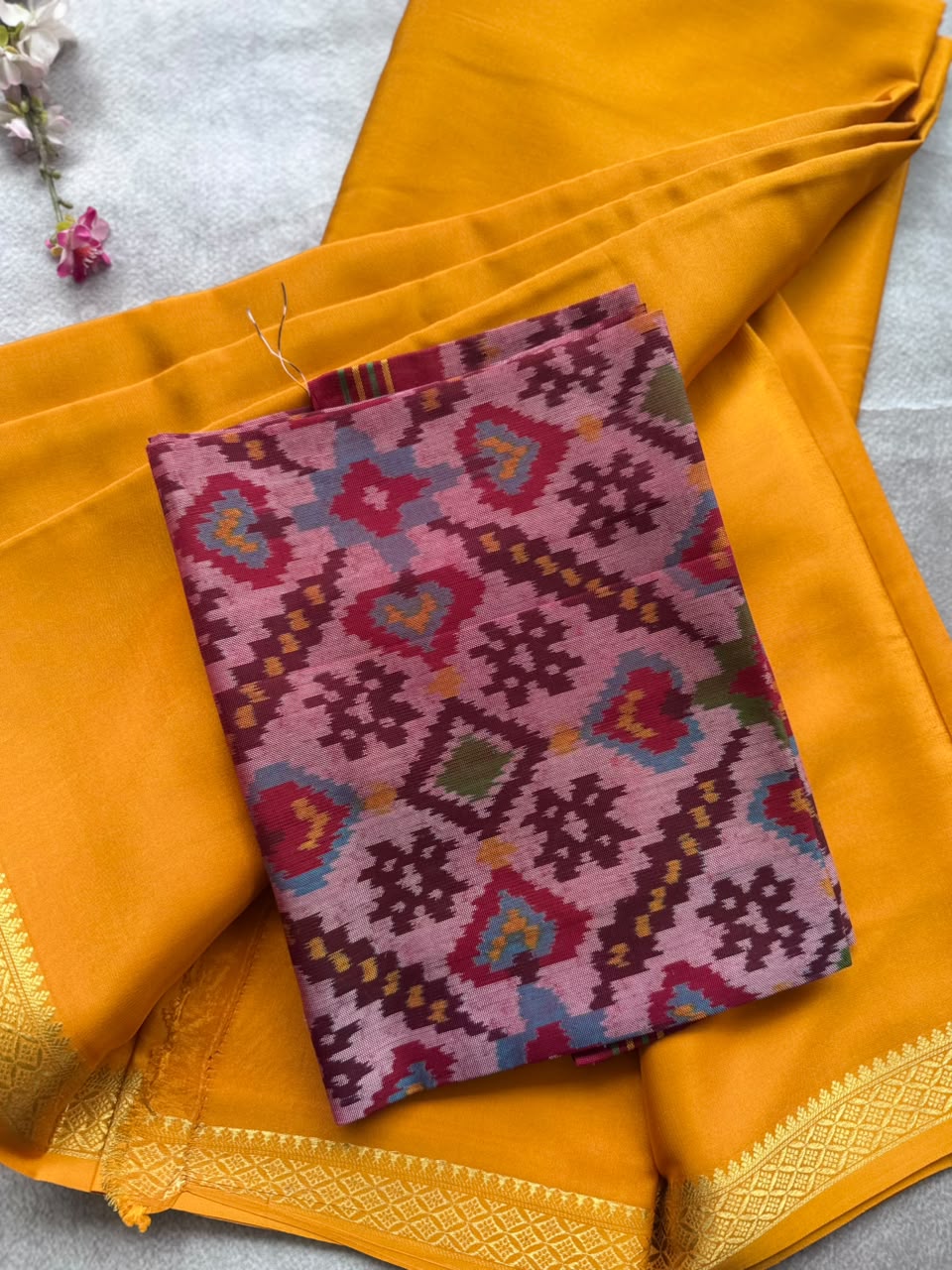 Mustard Pure Mysore Crepe Silk Saree with Unstitched Blouse 110