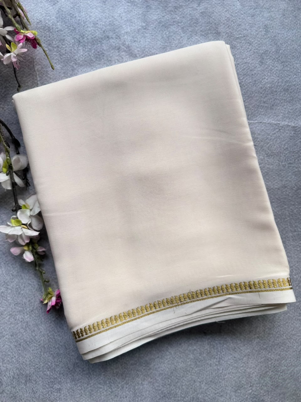 Cream Pure Mysore Crepe Silk Saree 110