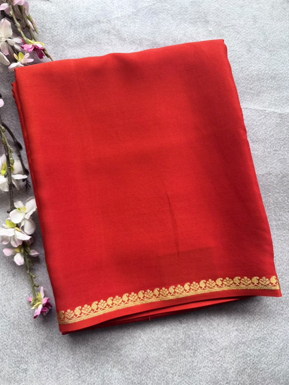 Rust Orange Pure Mysore Crepe Silk Saree with Unstitched Blouse 110