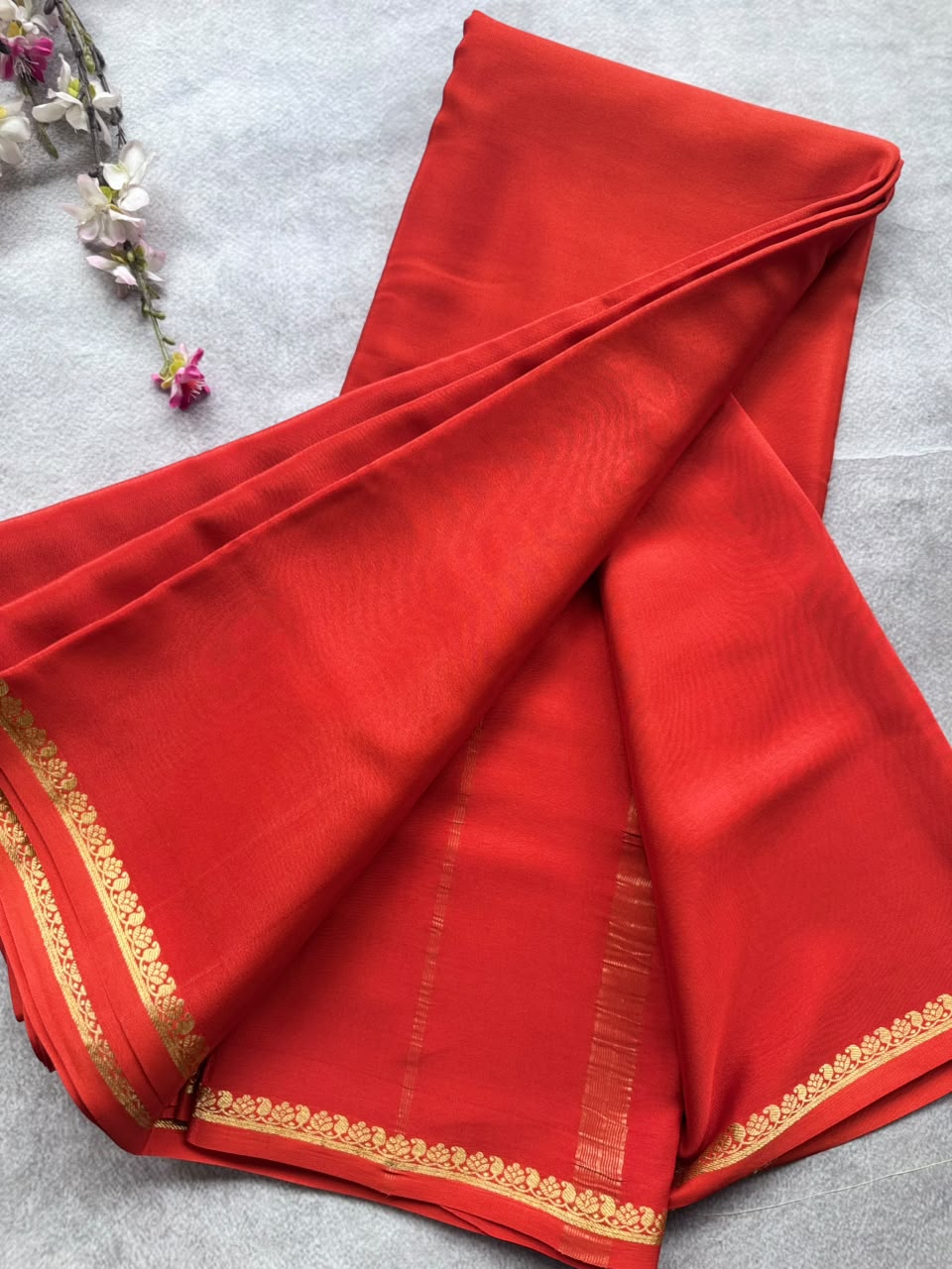 Rust Orange Pure Mysore Crepe Silk Saree with Unstitched Blouse 110