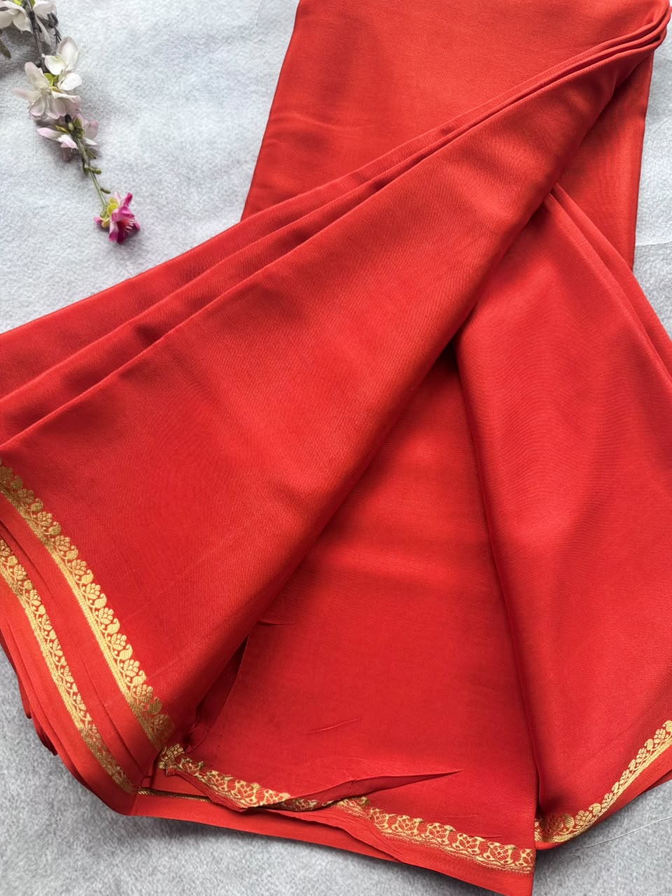 Rust Orange Pure Mysore Crepe Silk Saree with Unstitched Blouse 110