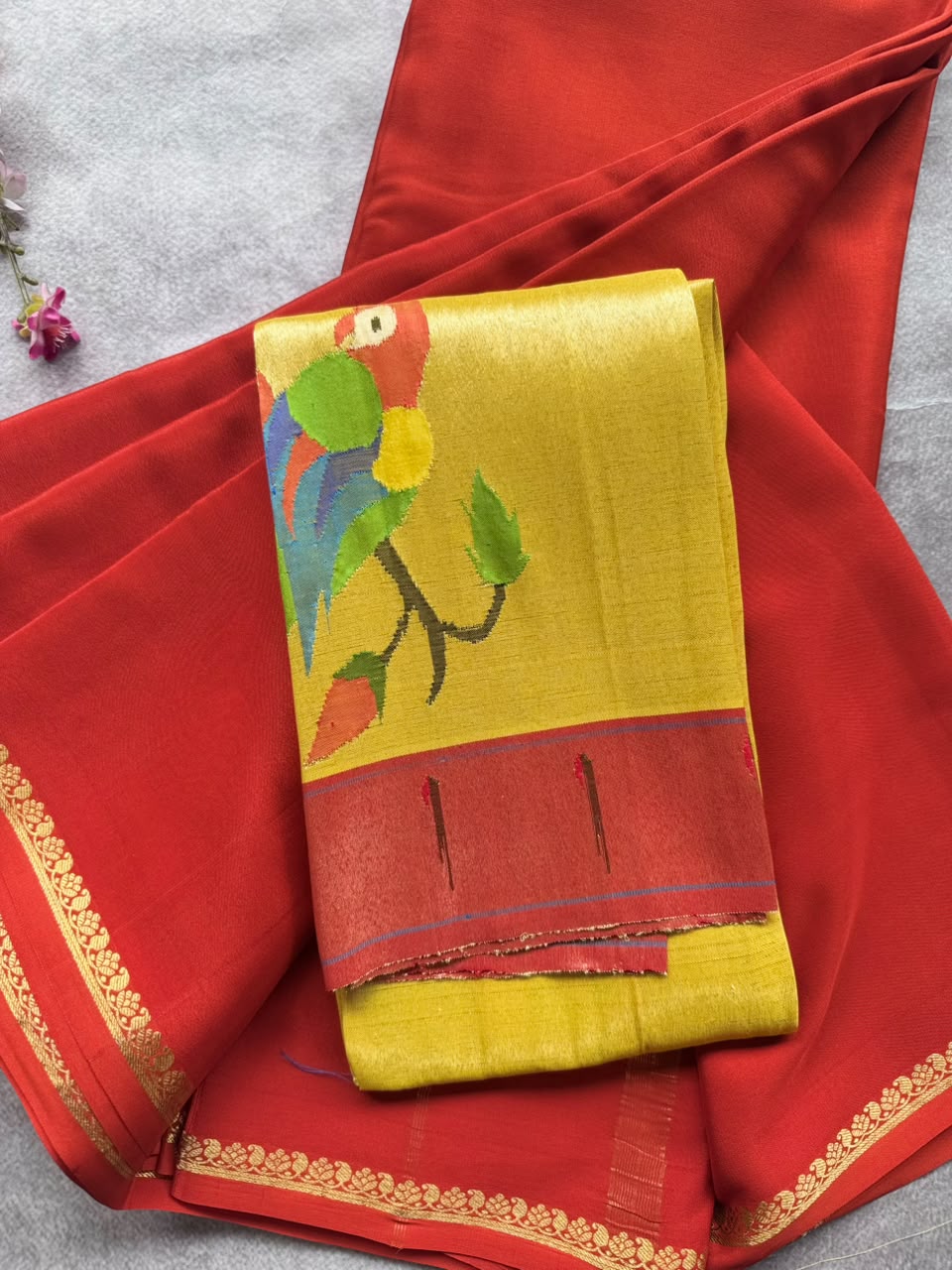 Rust Orange Pure Mysore Crepe Silk Saree with Unstitched Blouse 110