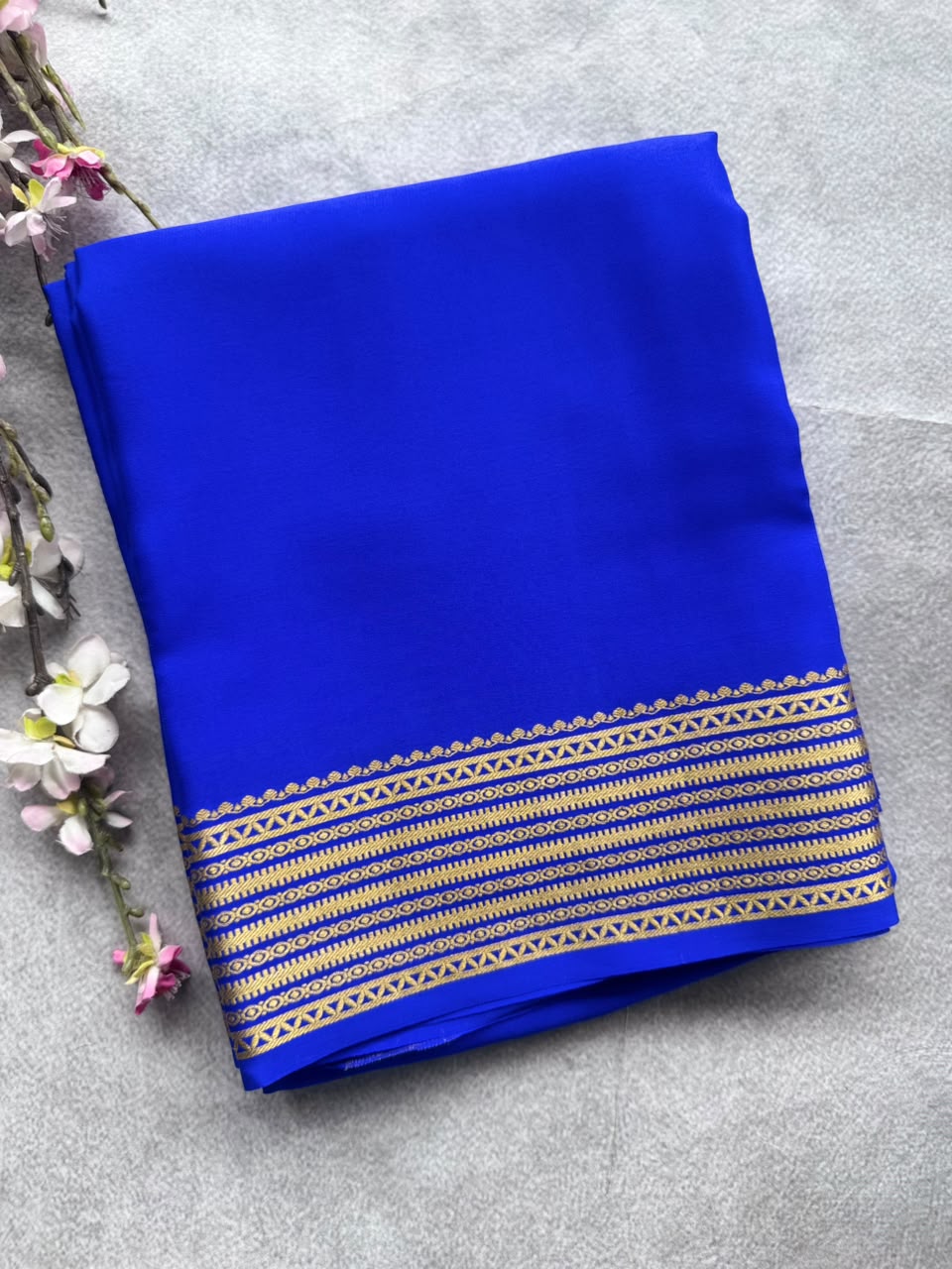 Royal Blue Pure Mysore Crepe Silk Saree with Unstitched Blouse 110