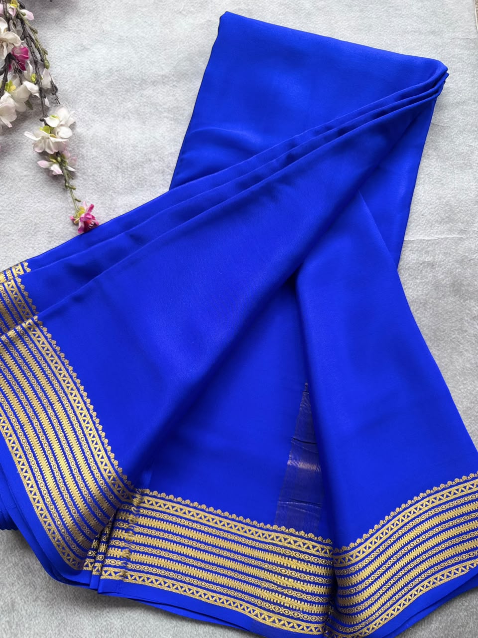 Royal Blue Pure Mysore Crepe Silk Saree with Unstitched Blouse 110