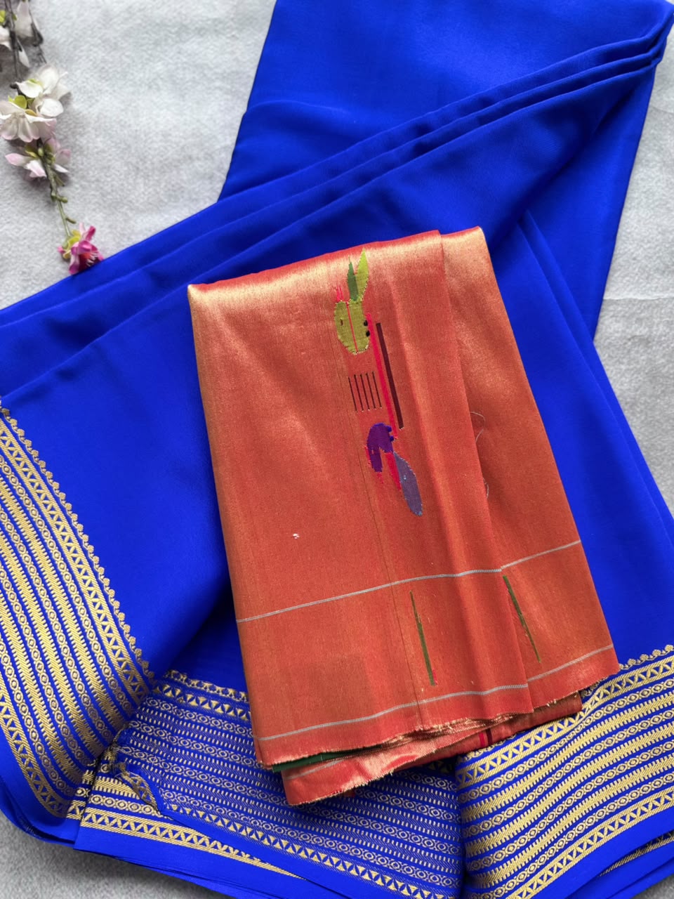Royal Blue Pure Mysore Crepe Silk Saree with Unstitched Blouse 110