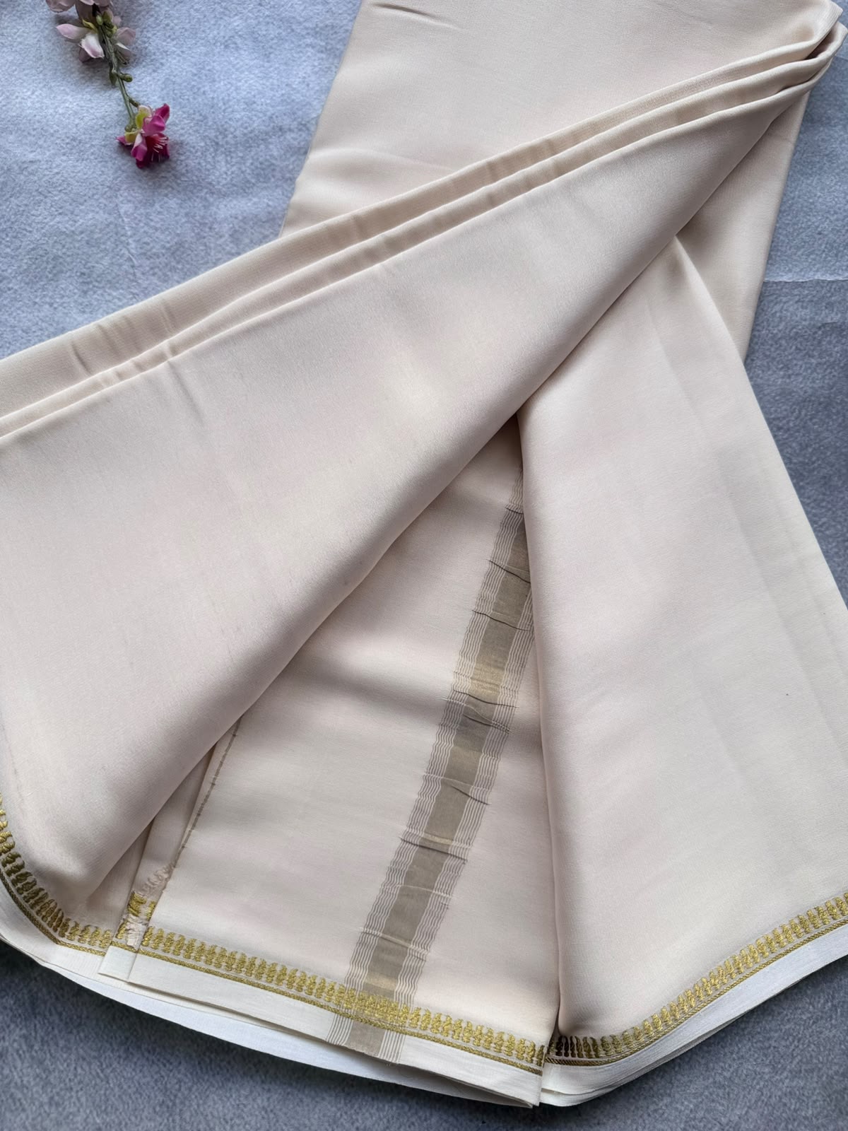 Cream Pure Mysore Crepe Silk Saree 110