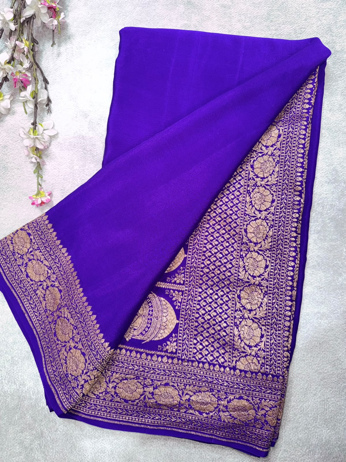 Purple Pure Benarasi Crepe Saree 110