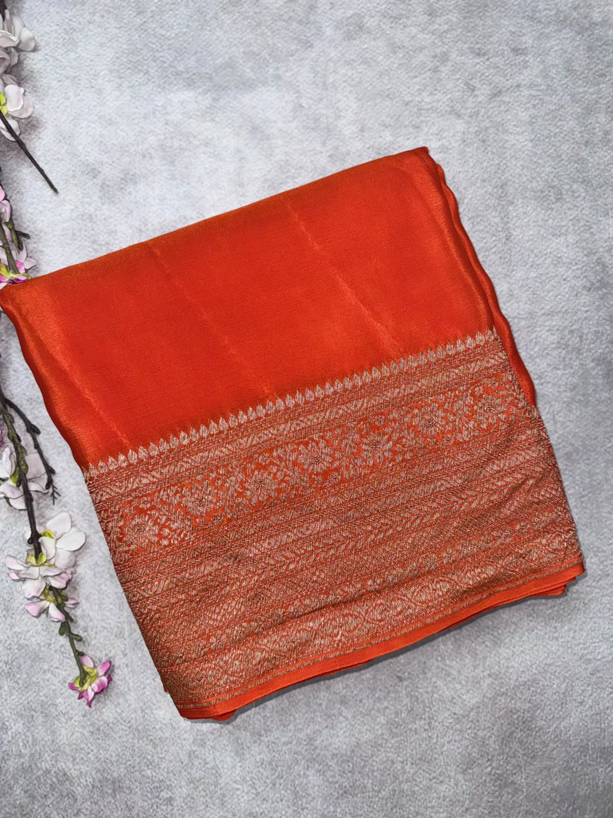 Orange Pure Benarasi Crepe Saree 110