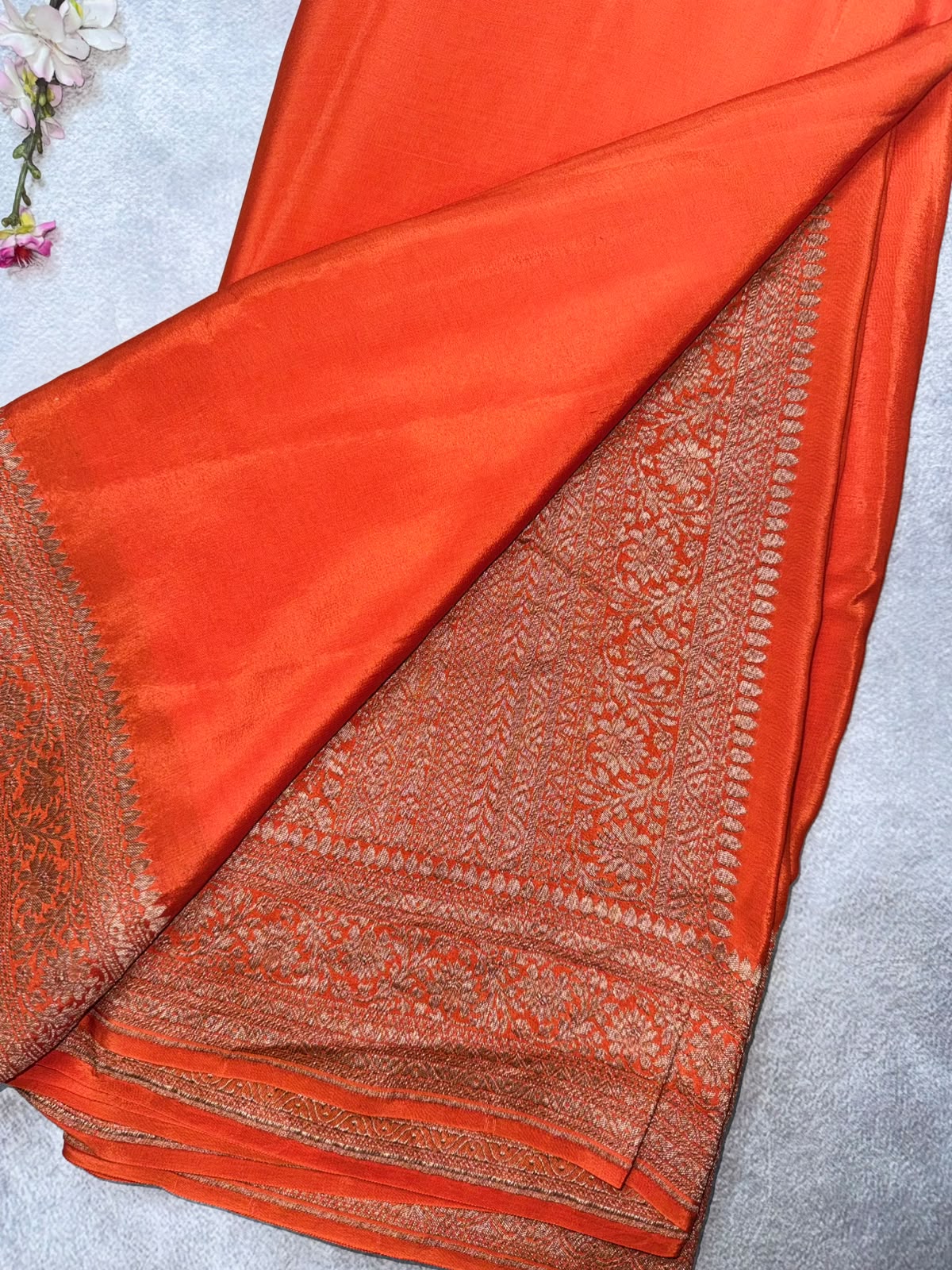 Orange Pure Benarasi Crepe Saree 110