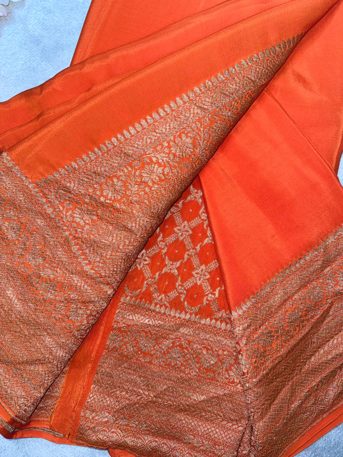 Orange Pure Benarasi Crepe Saree 110