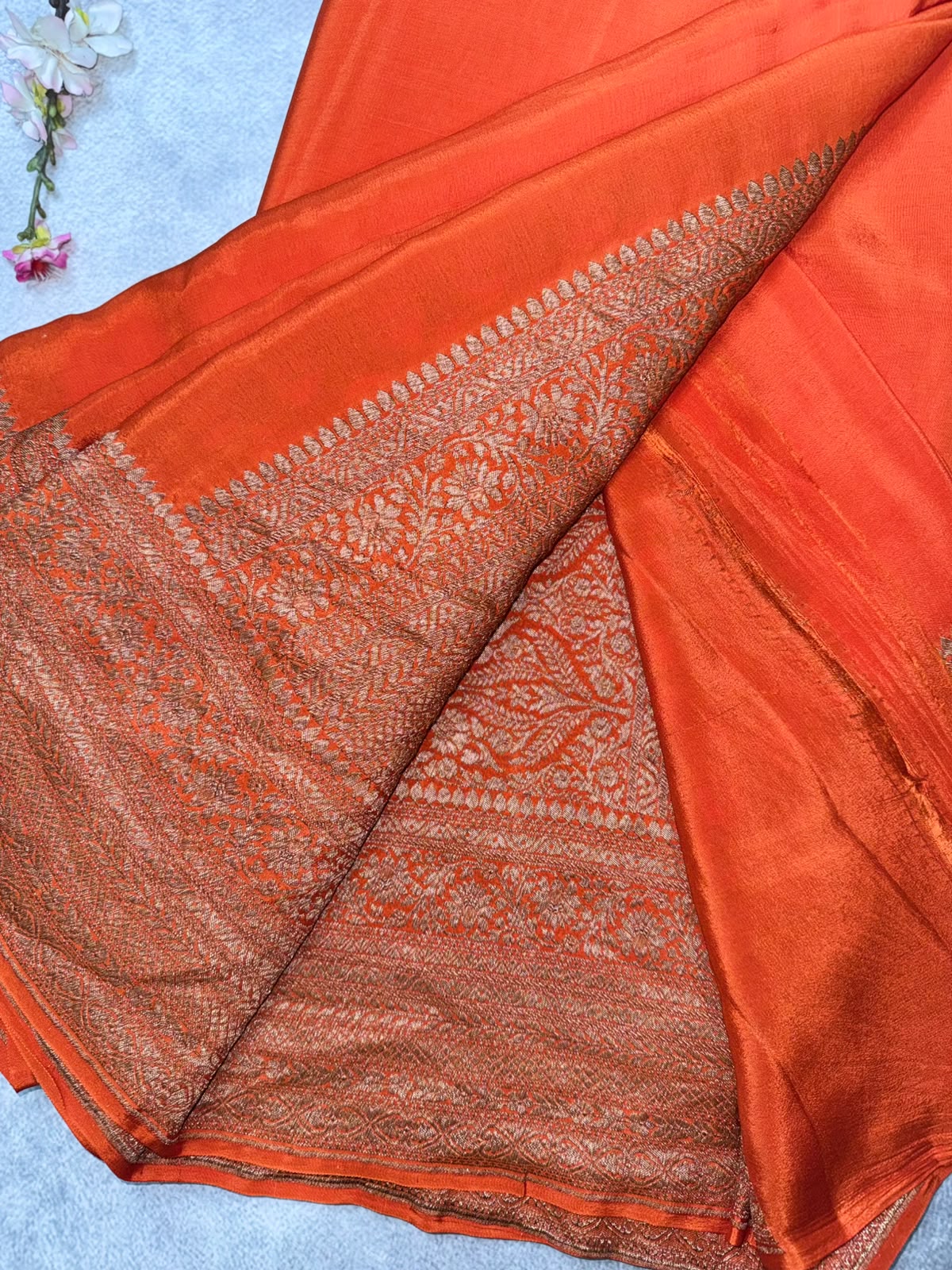 Orange Pure Benarasi Crepe Saree 110
