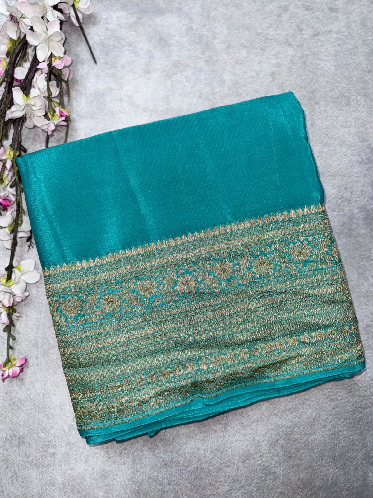 Sea Green Pure Benarasi Crepe Saree 110