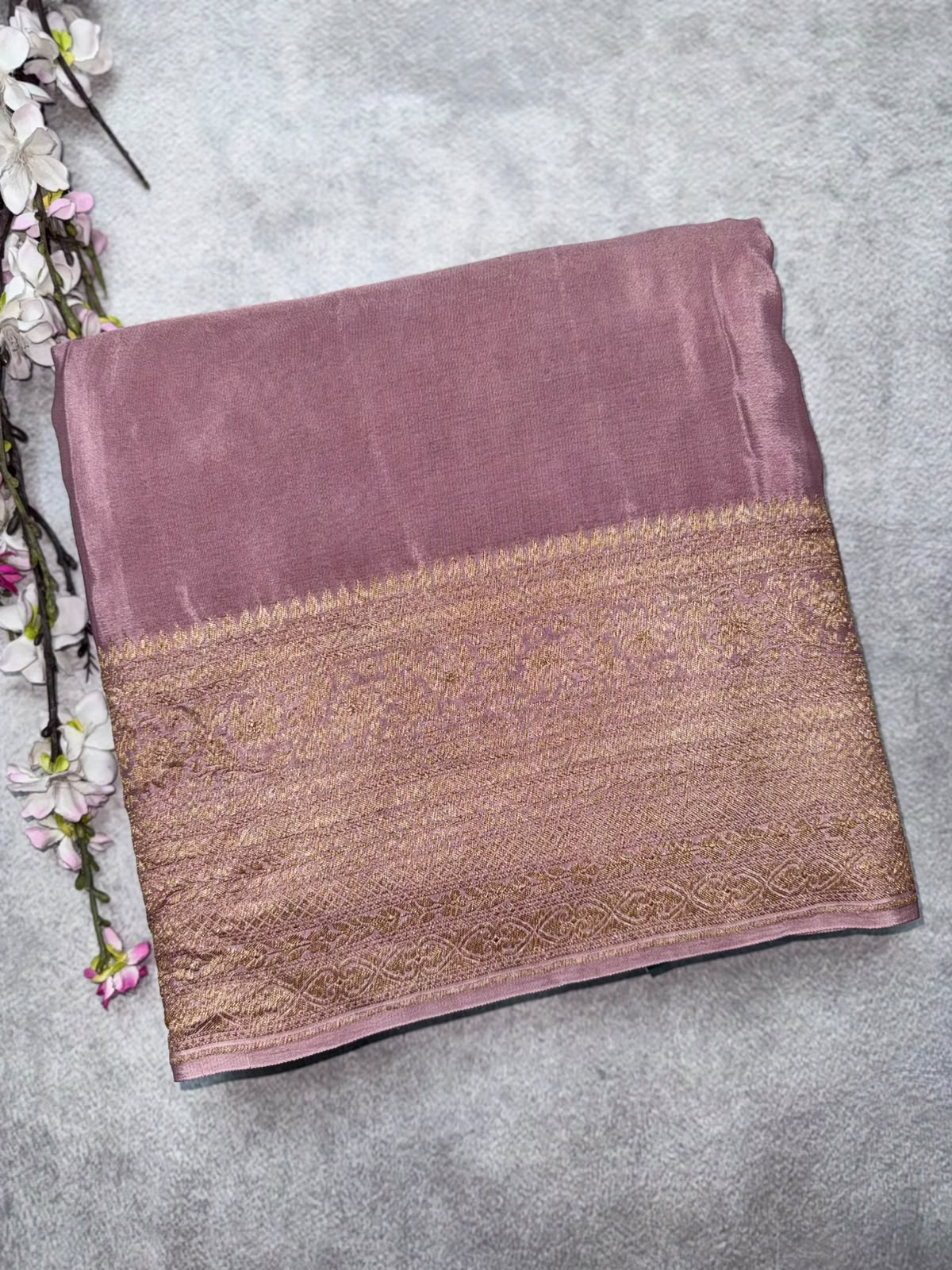 Peach Pure Benarasi Crepe Saree 110