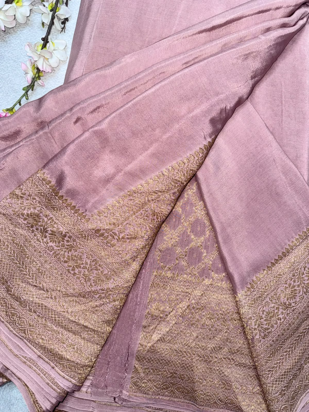 Peach Pure Benarasi Crepe Saree 110