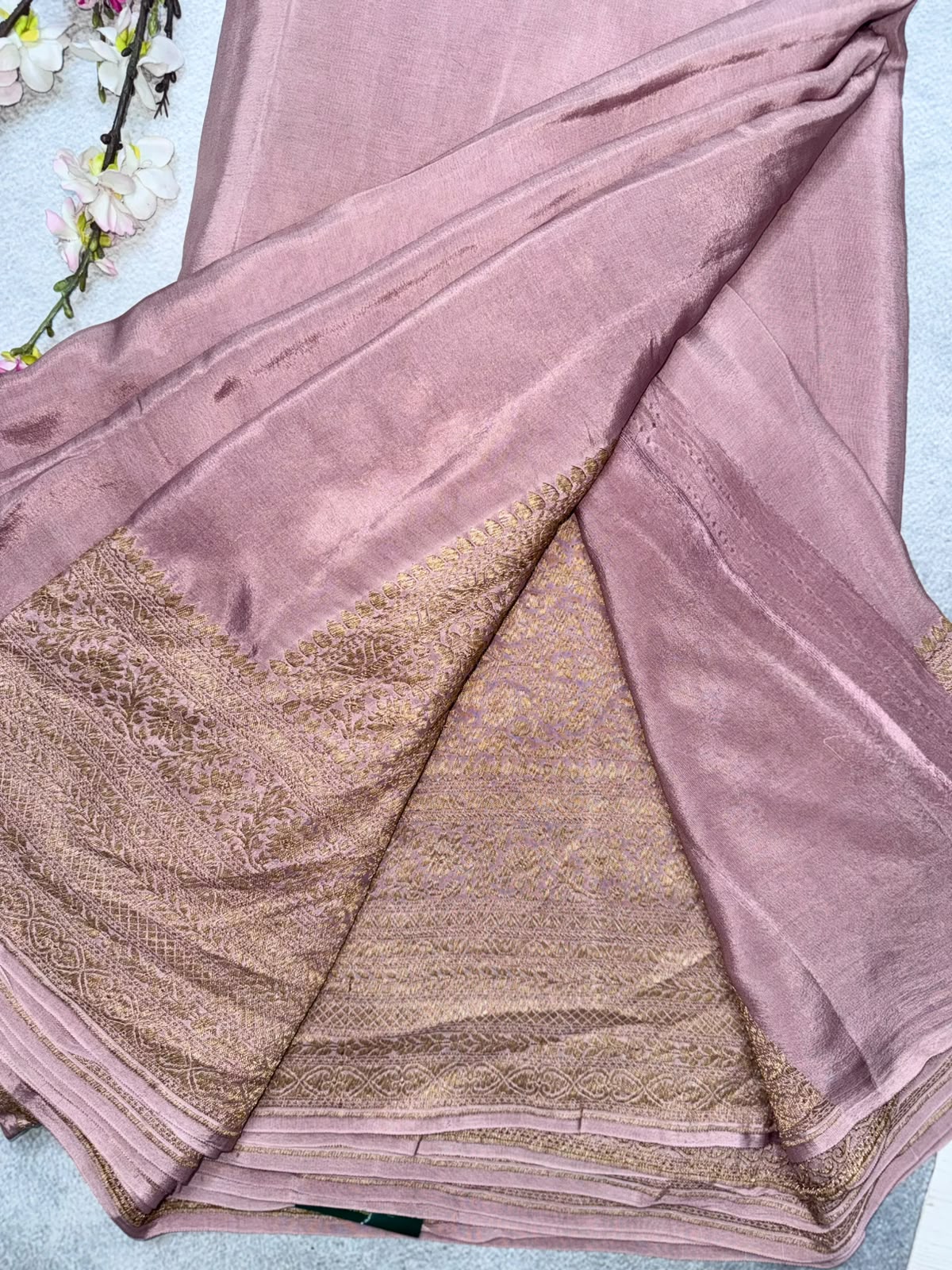 Peach Pure Benarasi Crepe Saree 110