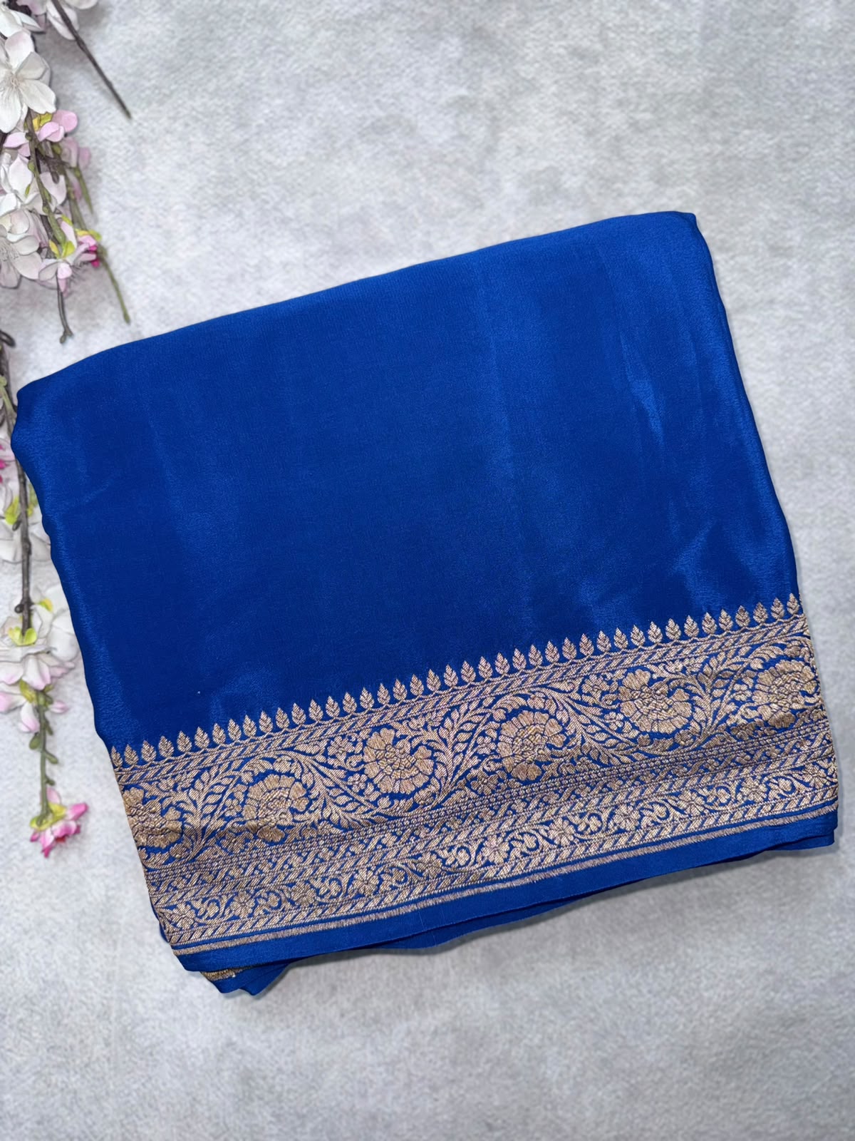 Blue Pure Benarasi Crepe Saree 110